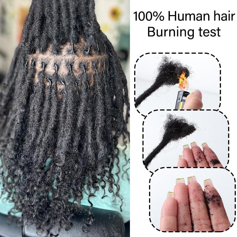 Haredluck 0.4cm Width Dreadlock Extensions 10 inch 20 Strands 100% Permanent Human Hair Loc Extension with Curly Ends Natural Black Curly Locs Human Hair Can Be Dyed Bleached Curled And Twisted