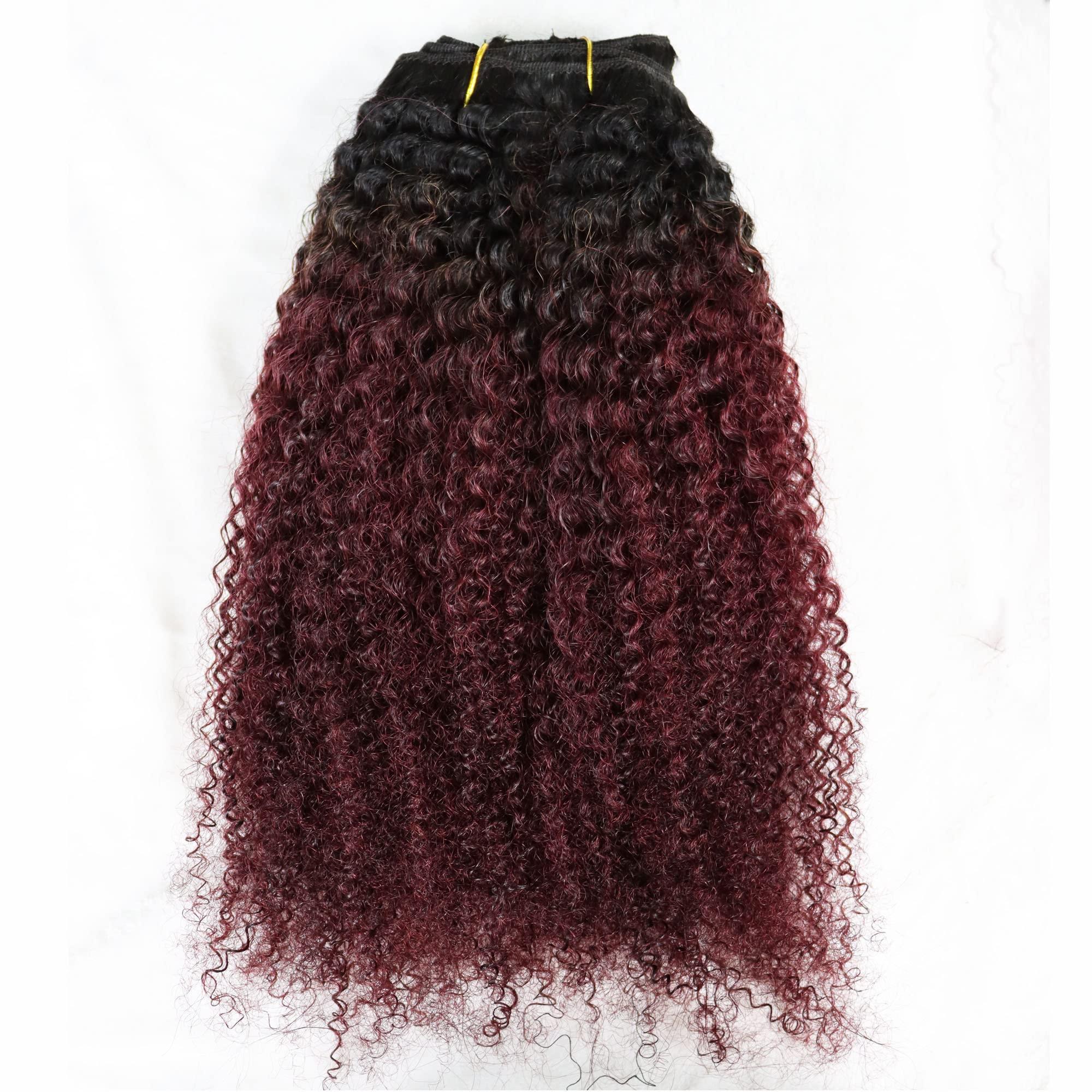 IXTUYLL IXTUYLL Virgin Human Hair Clip In Extensions 4C Afro Kinky Curly Kinky Straight 120 Grams Clip Ins Hair Extensions Real Human Hair Curls (T(#1B/99J) Afro Curly Clip In Hair, 12 Inch 120g)