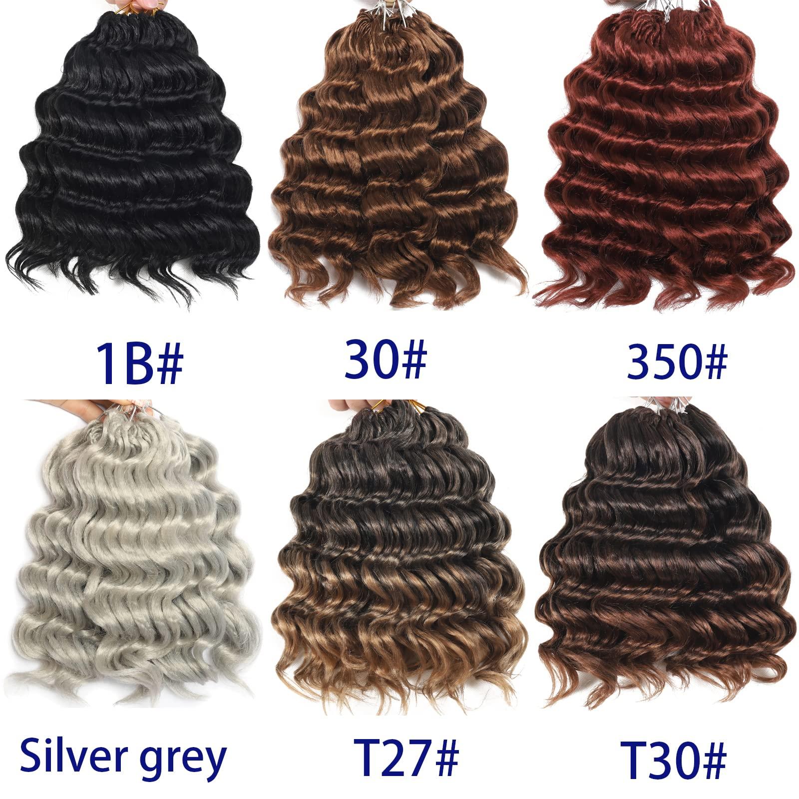Svolna Ocean Wave Crochet Hair Pre Looped 9 Inch Grey Ombre Curly Braiding Ocean Wave Hair 7 Packs Deep Wave Short Wavy Ocean Wave Crochet Braids Hair Extensions for Women (9Inch (Pack of 7), Tgrey)