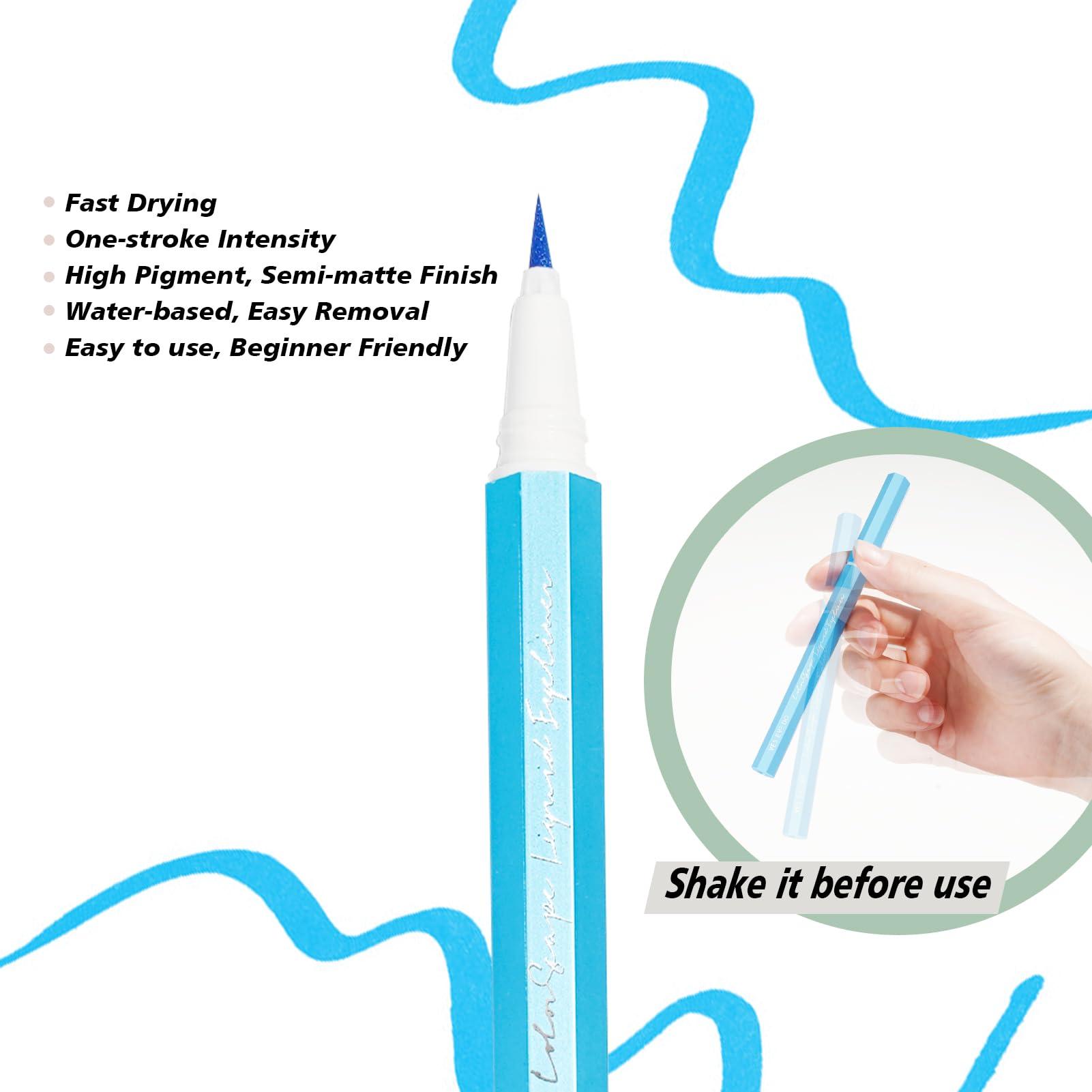 YES.EYE DO YES.EYE DO Bright Blue Liquid Eyeliner Precision Pen - Felt Tip Blue Eyeliner Liquid for Flexible Line Thickness - Easy to Remove with Warm Water - Drama Makeup&Body Art Use (Skyline Blue)