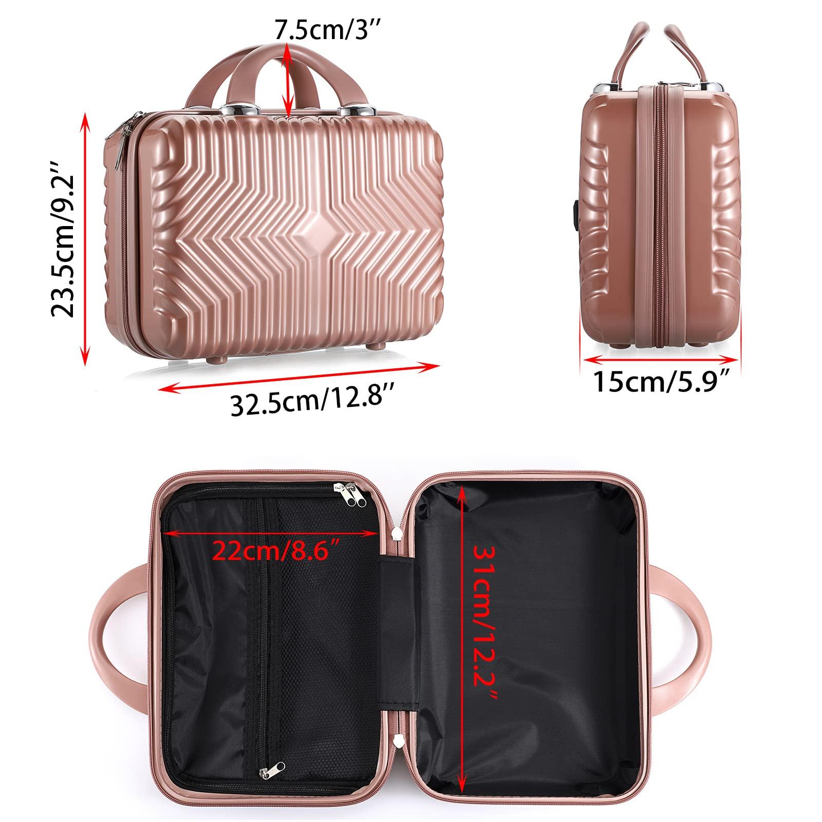 Tolida Tolida Makeup Travel Case - Hard Cosmetic Bag Organizer, Mini ABS Carrying Suitcase - Rose Gold
