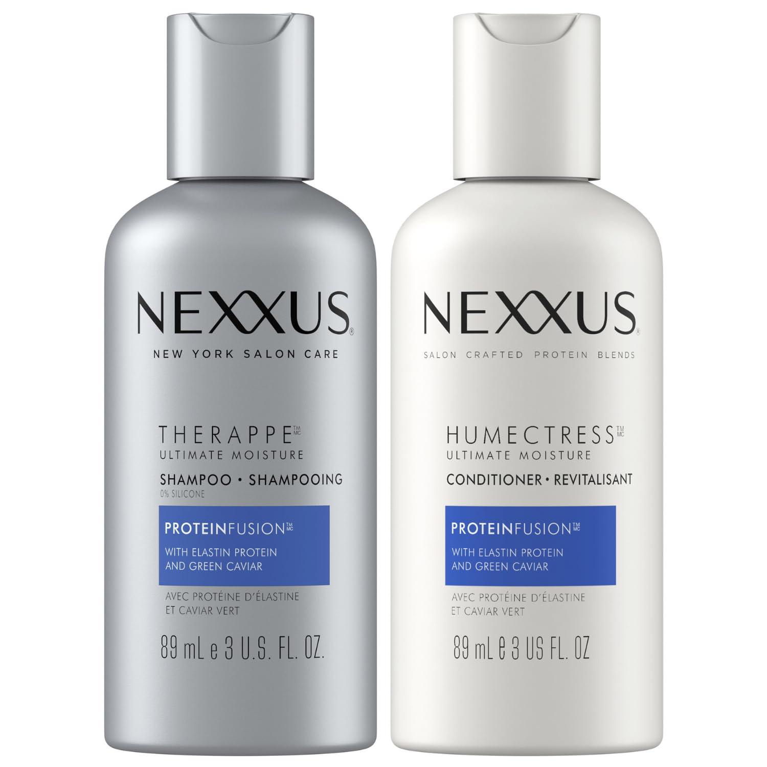 Nexxus Nexxus Therappe Shampoo and Humectress Conditioner, Travel-Size Ultimate Moisture for Dry Hair with Elastin Protein and Green Caviar, 3 Oz Ea