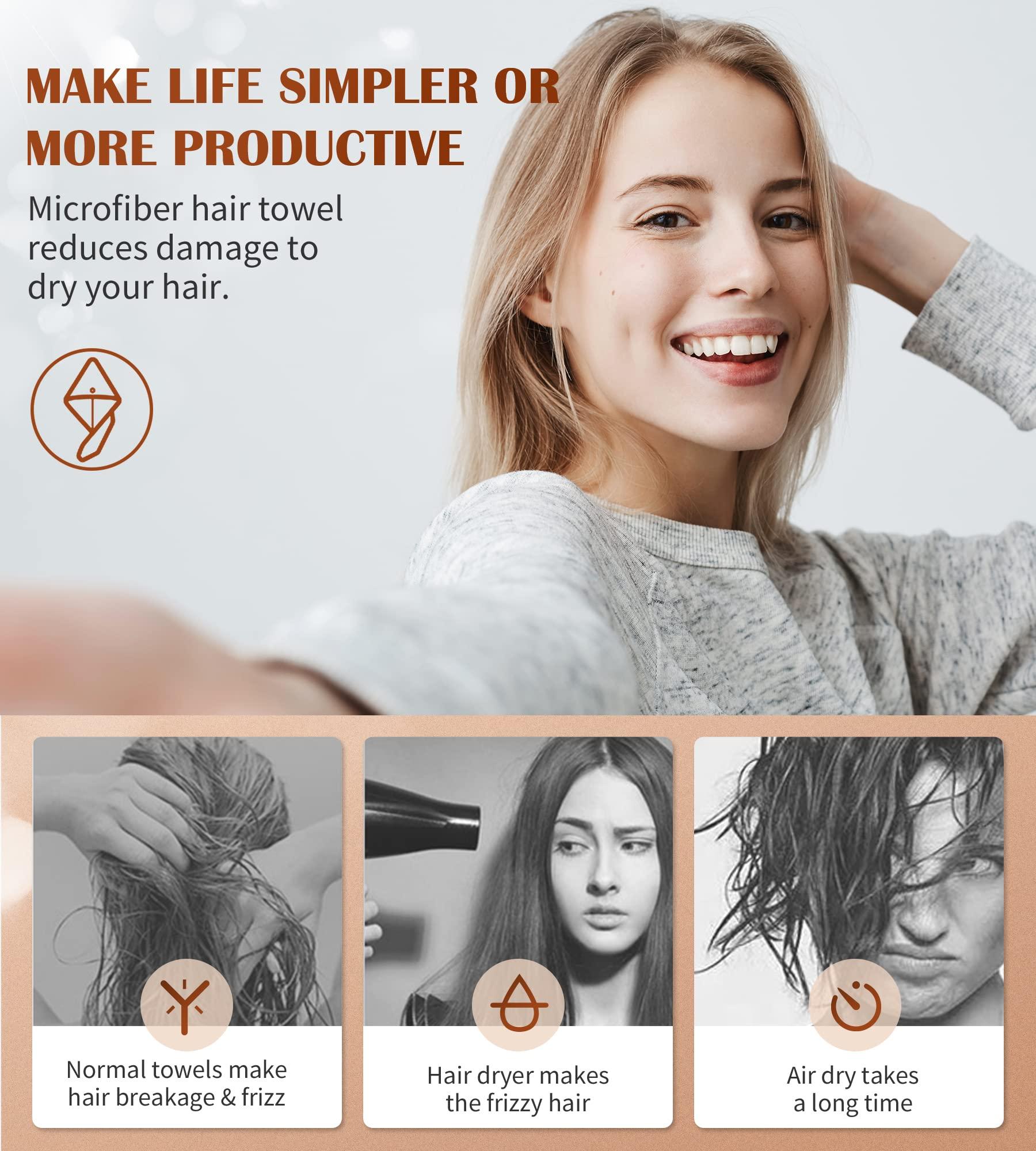 POPCHOSE POPCHOSE Microfiber Hair Towel Wrap Ultra Absorbent, Fast Drying Hair Turban Soft, No Frizz Hair Wrap Towels for Women Wet Hair, Curly, Longer, Thicker Hair