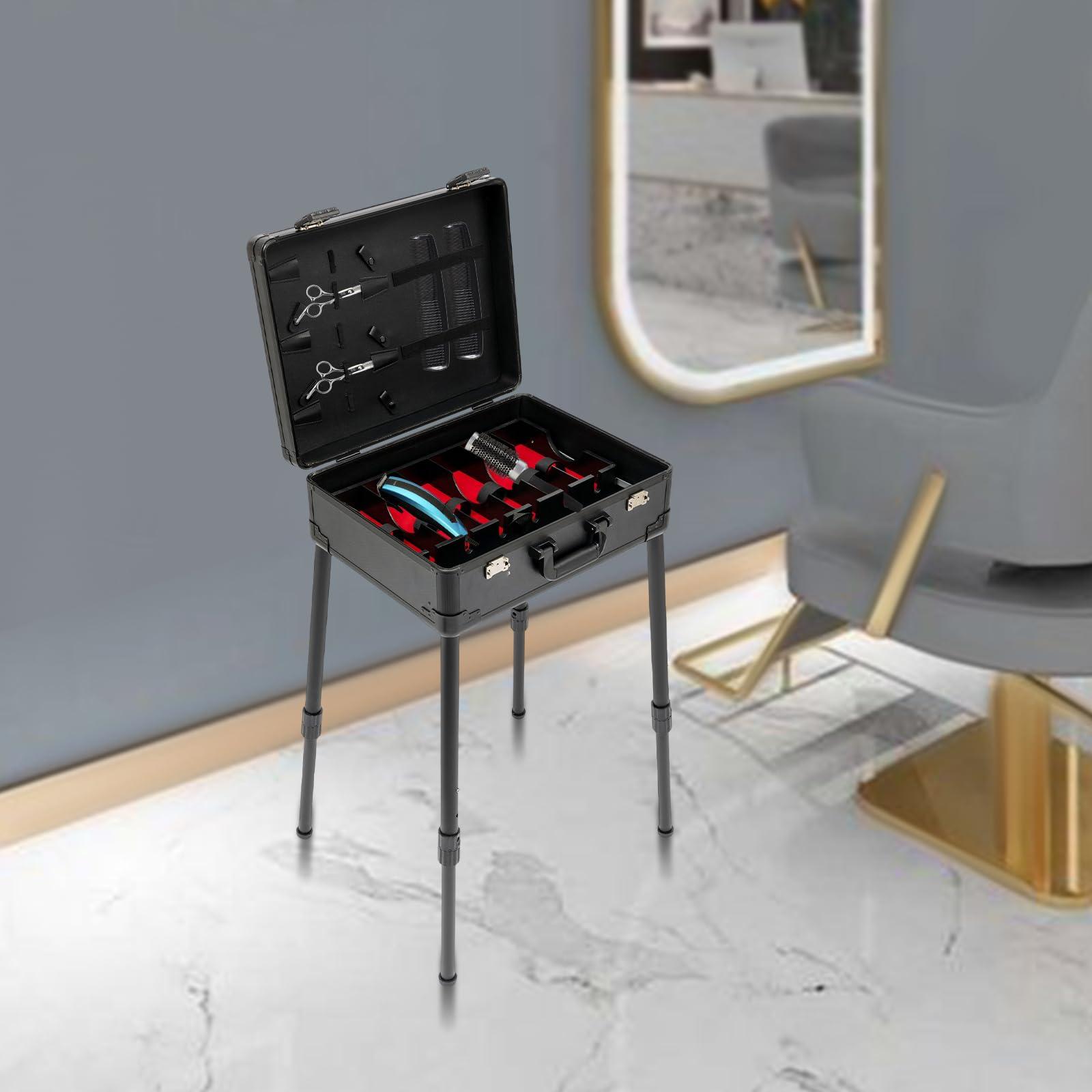 GXFCHYL GXFCHYL Professional Barber Case Professional Barber Tool Box Mobile Barber Station, 18.11-31.5 Adjustable Height, TSA Customs Lock (Black)