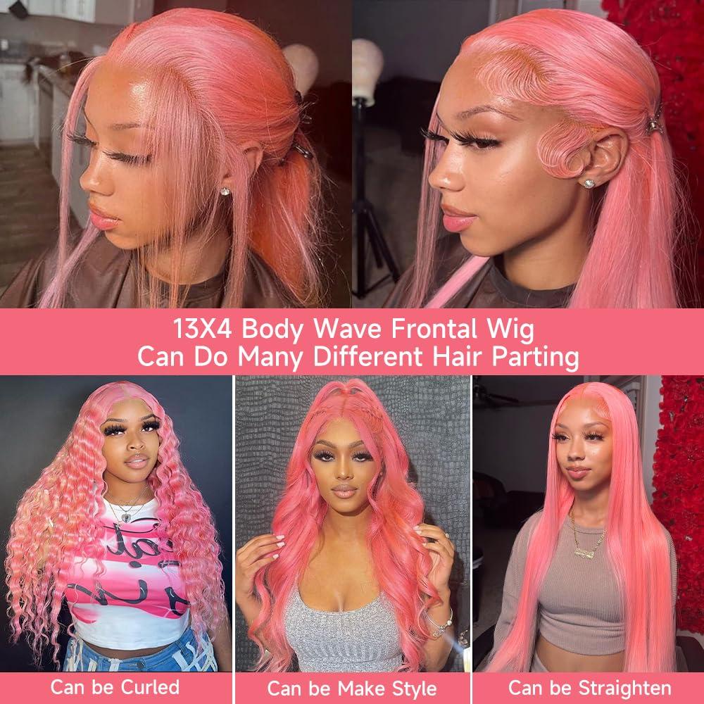 KEGOO KEGOO Pink Lace Front Wig Human Hair 13x4 Pink Human Hair Wig 180% Density Body Wave HD Lace Front Wigs Human Hair Pre Plucked Pink Lace Frontal Colored Wigs Human Hair Pink Wig Human Hair 24 Inch