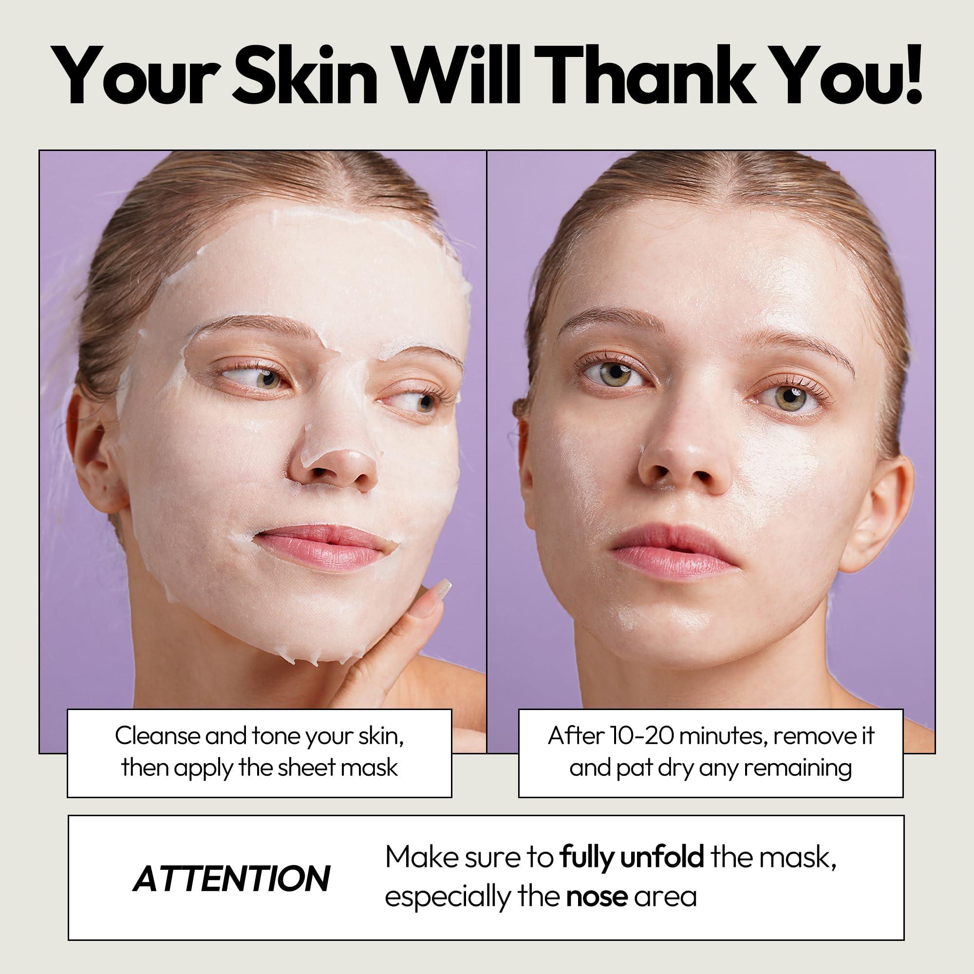 LAPCOS LAPCOS Collagen Sheet Mask, Firming Daily Face Mask with Collagen Peptides for Anti-Aging, Helps to Minimize Wrinkles, Restores Skin Elasticity & Firmness, Hydrating, Korean Beauty, 5-Pack