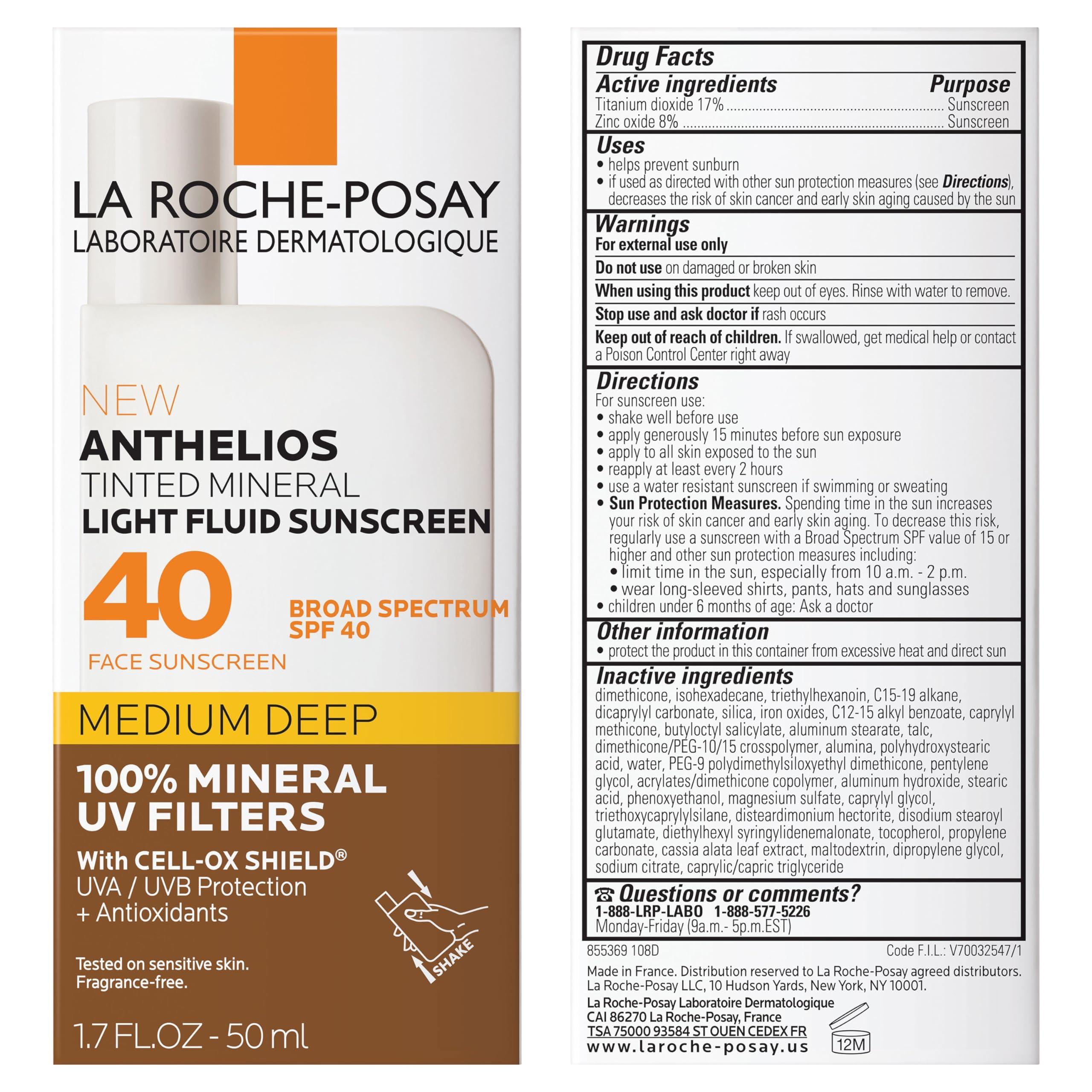La Roche-Posay La Roche-Posay Anthelios Tinted Sunscreen SPF 40+, Broad Spectrum SPF + Antioxidants, Titanium Dioxide & Zinc Oxide Sunscreen, 4 Flexible Shades With No White Cast, Oil Free & Oxybenzone Free