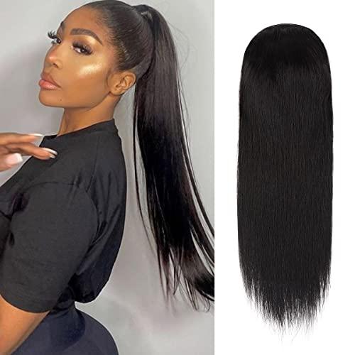 Celebrity Celebrity 24 Inch Drawstring Ponytail Straight Virgin Unprocessed Human Hair Ponytail for Black Women natural black color hairpiece with clip in binding ponytail hair extension (24 Inch (Pack of 1), N