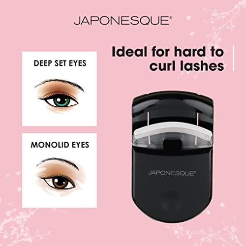 JAPONESQUE JAPONESQUE Travel Eyelash Curler, Black, Pack of 2 - Plastic Eyelash Curlers for Travel Makeup - Comes with Bonus Replacement Lash Pad - 2 Pack
