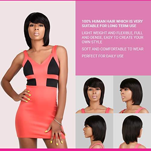 INSTANT FAB INSTANT FAB Medium Bob Human Hair Wig with China Bangs for Black Women Layered Straight Bob with Bangs Human Hair Non Lace Front Wigs - ONYX (12 Inch, OT1B/BURG)