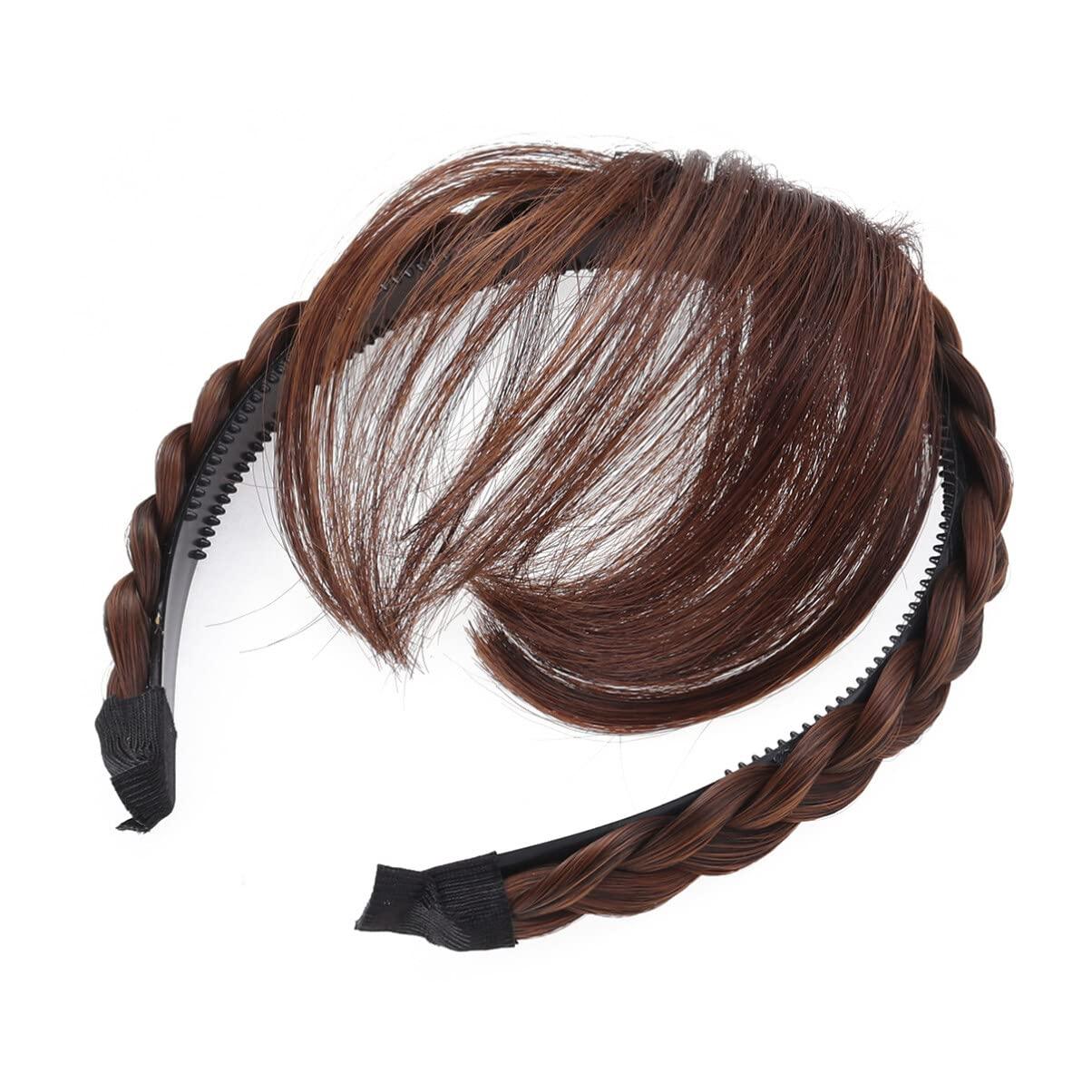 FRCOLOR FRCOLOR Headband Bangs Wig Front Hair Bangs Wigs Headband Braid Headband Bangs Synthetic Wigs Hair Bangs Headband Front Hair Bangs Fringe Hair Extensions for Women Girls(light Brown)