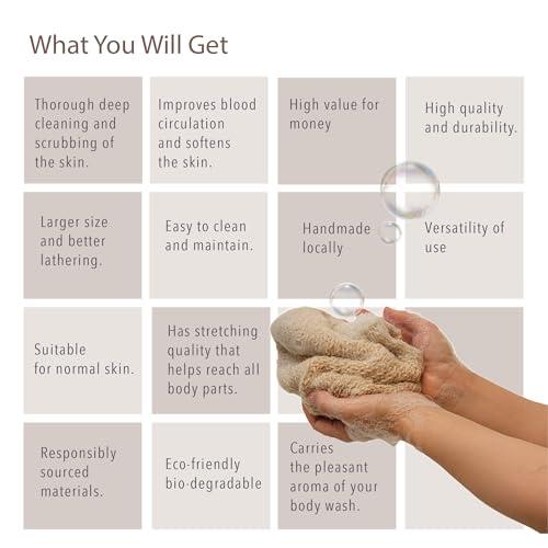 Mekhak Natural Products Natural Loofah Exfoliating Body Scrubber, Loofah for Men and Women Handmade Durable Wash Cloth, Back Scrubber with Handles for Bath and Shower, Deep Clean, Skin Care, Kurdish Loofah, Bath Accessories