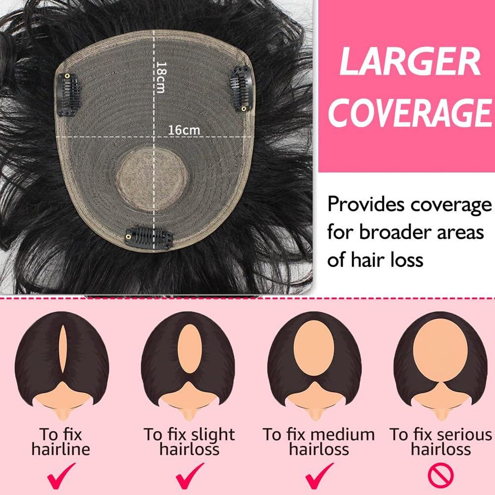 BESTOPPER BESTOPPER Curly Hair Topper 100% Real Human Hair Topper Clip In/On Hair Pieces For Women Thinning Hair And Hair Loss (Curly-Dark brown)