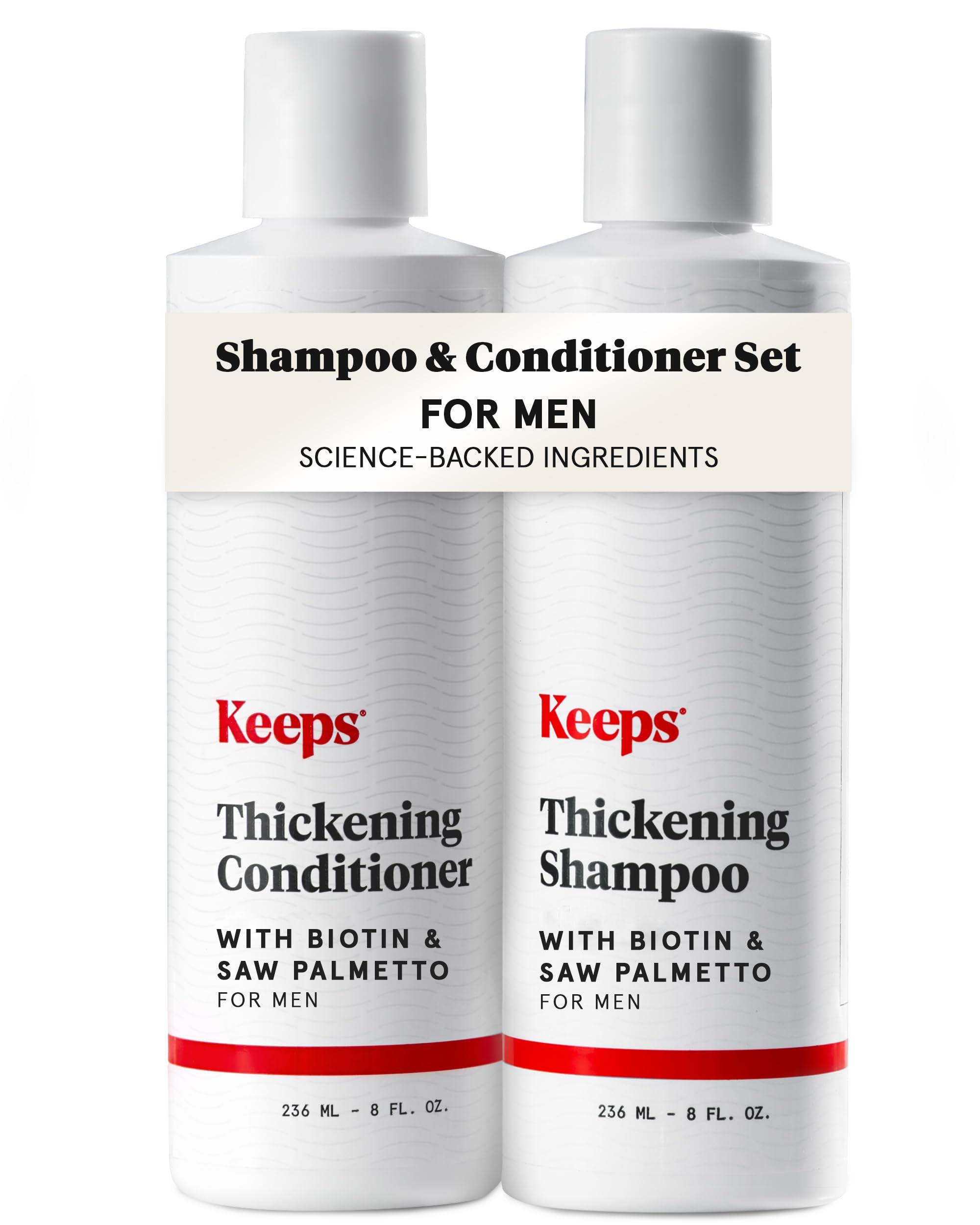 Keeps Keeps Hair Growth Shampoo and Conditioner Set - Treatment for Thinning Hair and Hair Regrowth - Men\'s Hair Products Infused with Biotin, Caffeine, & Saw Palmetto