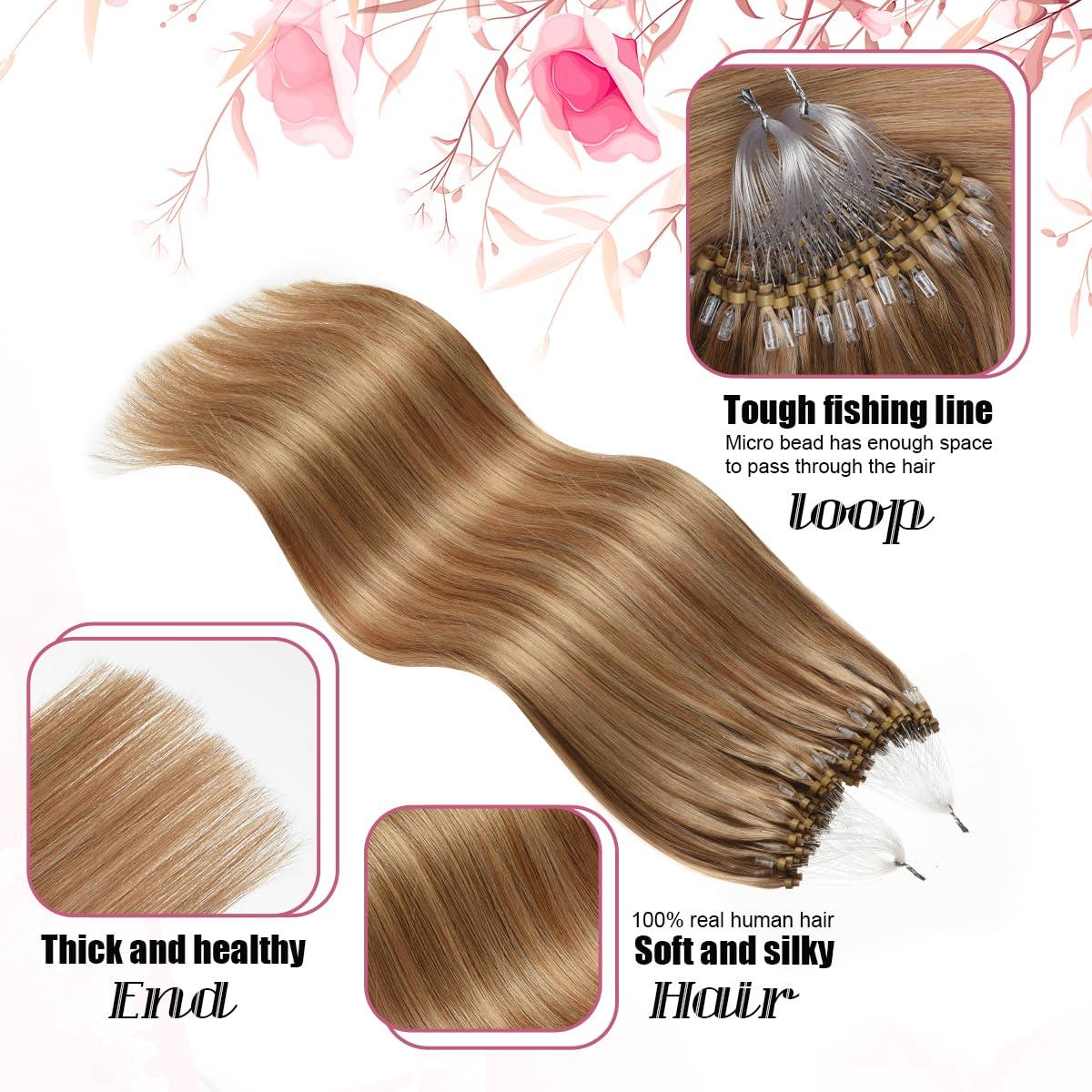 Kpvxxve Kpvxxve Micro Link Hair Extensions Human Hair #8/18 Ash Brown with Blonde Ombre Short Hair 14 Inch Micro Loop Human Hair Extensions 50g 1g/s Microbeads Hair