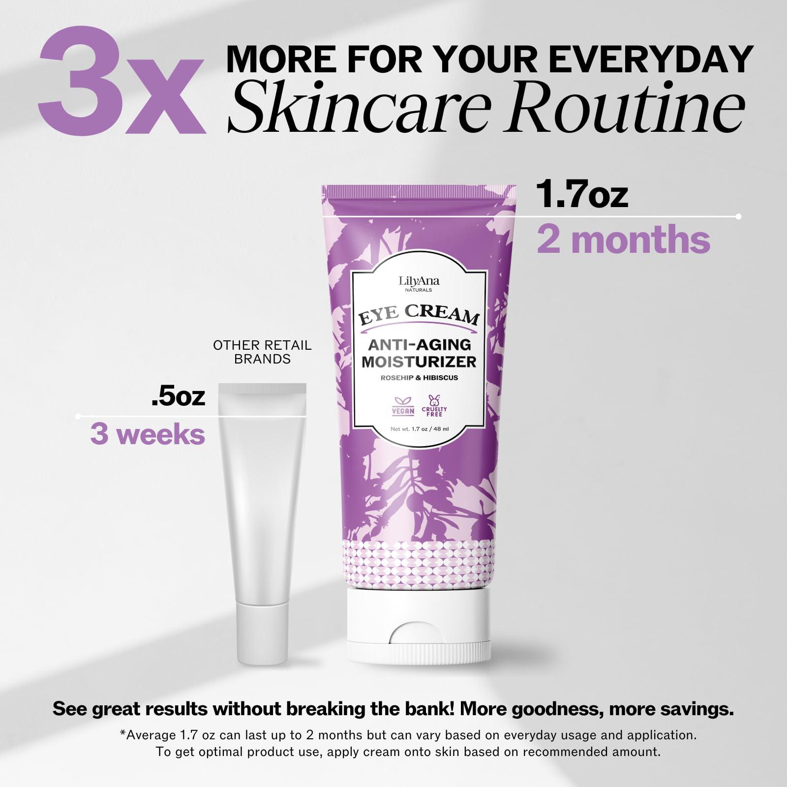 LilyAna Naturals LilyAna Naturals Eye Cream - Eye Cream for Dark Circles and Puffiness, Under Eye Cream, Anti Aging Eye Cream Reduce Fine Lines and Wrinkles (1.7 Ounce, Rosehip and Hibiscus (Tube))