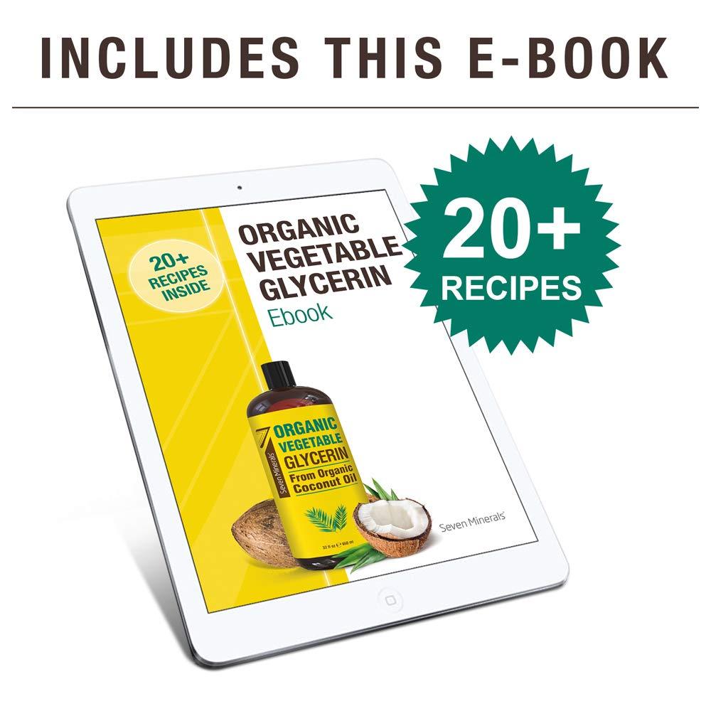 Seven Minerals Seven Minerals, Organic Vegetable Glycerin - Big 32 fl oz Bottle - No Palm Oil, Made with Organic Coconut Oil - Therapeutical Grade Glycerine for DIYs - Hair, Nails & Skin Moisturizer - Non-Gmo