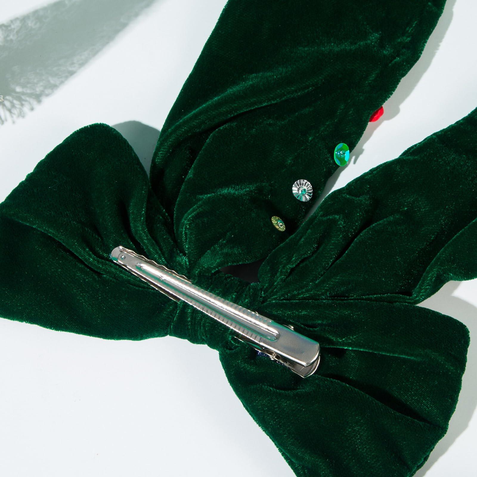 Honganda Large Glitter Velvet Christmas Hair Bow Clips Sequin Bling Snowflake Xmas Tree Hair Accessories for Women Girls (Green)