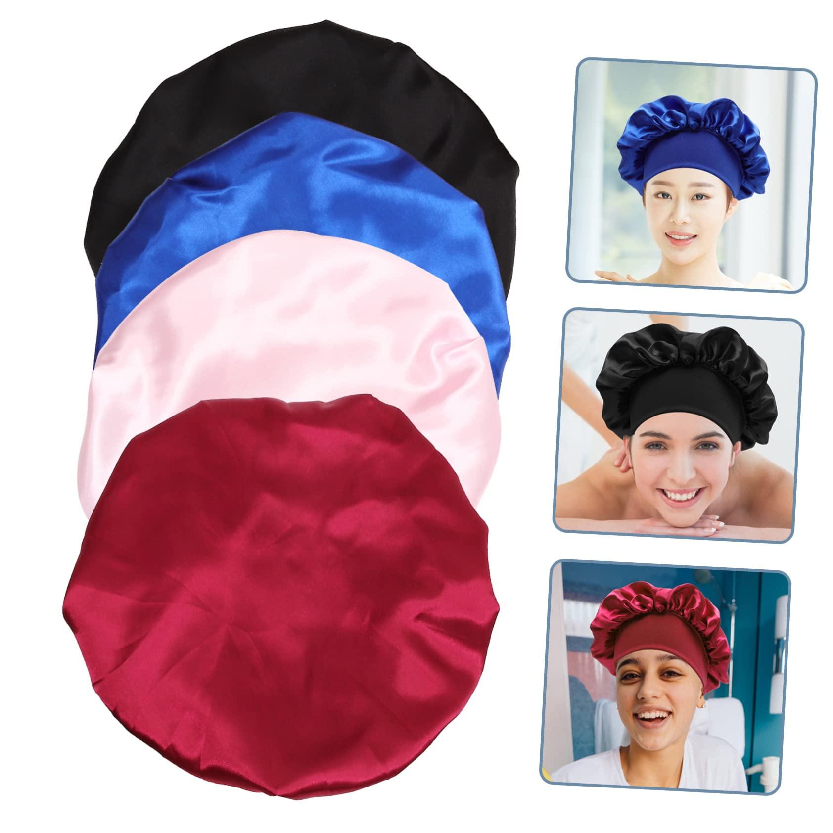 Healifty Healifty 4pcs Satin Sleep Caps for Women High Elasticity Hair Bonnets and for Sleeping and Hair Care Satin Head Wraps for Curly Hair