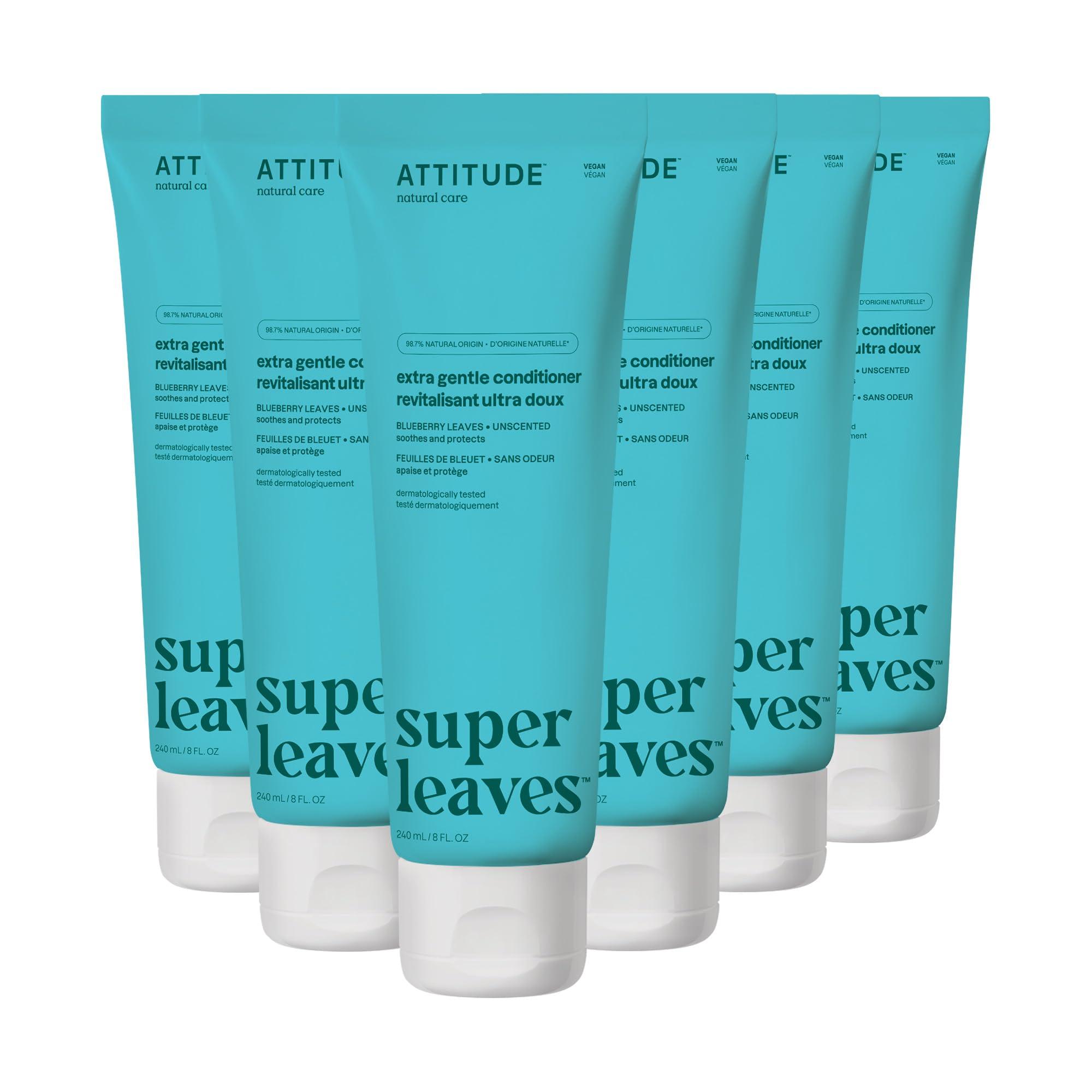 ATTITUDE ATTITUDE Extra Gentle Hair Conditioner, Soothes Dry Scalp, Naturally Derived Ingredients, Vegan Detangler, Dermatologically Tested, Unscented, 8 Fl Oz (Pack of 6)