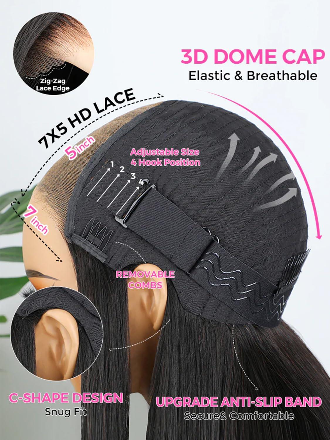 ISEE ISEE HAIR Lace Front Wigs Human Hair Kinky Straight Wear & Go Glueless Wigs Natural Hairline Pre Cut HD Lace Closure Wig Beginner Friendly 180% Density 20 Inch