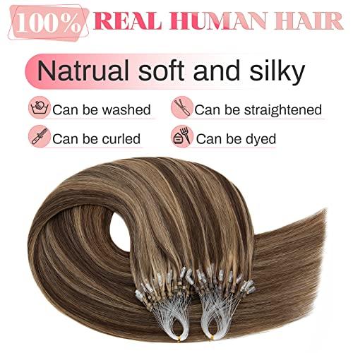MY-LADY MY-LADY Microlink Hair Extensions Microbead Human Hair Extensions 18 Inch Micro Loop Blonde Hair Extensions Real Human Hair Medium brown mix Dark Blonde Cold Fusion Extensions Micro Link #4/27