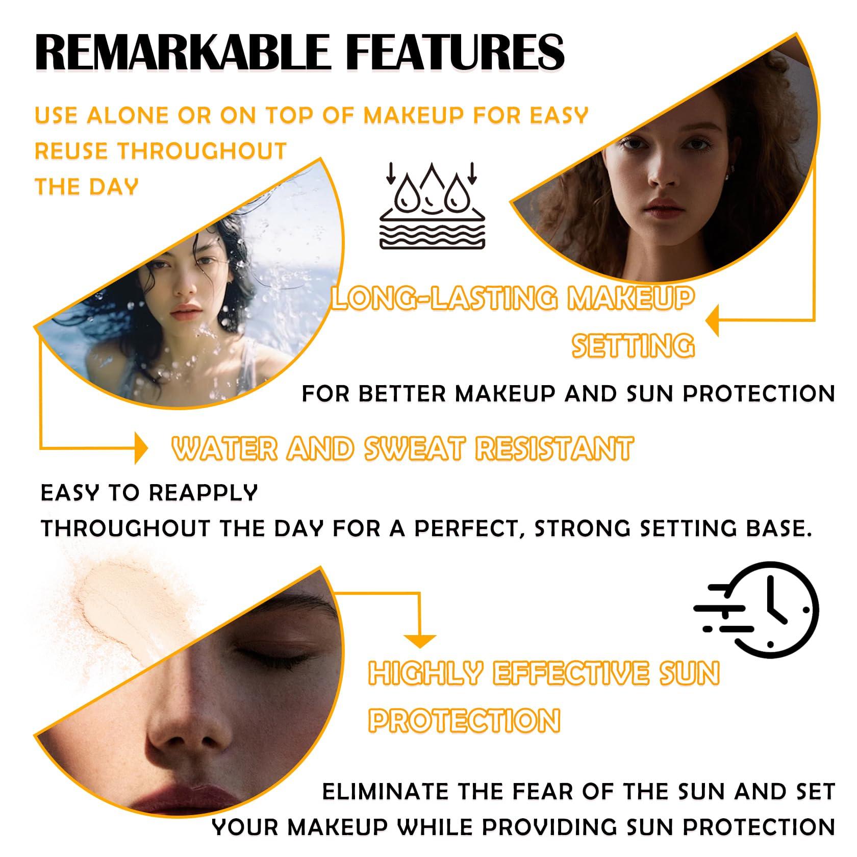 WENJLYJ 2PCS Mineral Sunscreen Setting Powder Makeup,Translucent Powder SPF 50 PA++++,Oil Control Long Lasting Face Setting Powder Sunscreen,Matte Finish,Lightweight,Breathable,All Skin