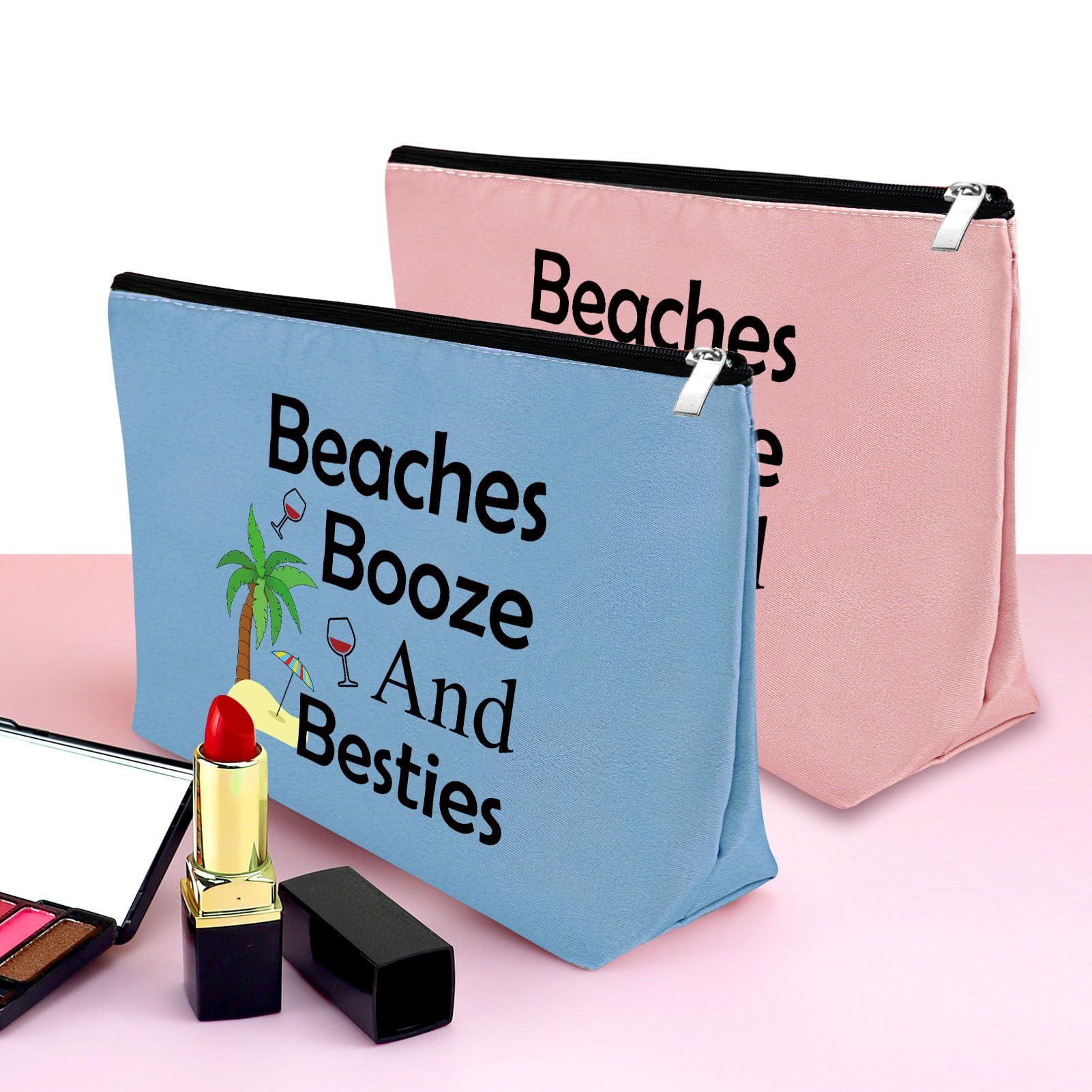 Mxrymvu 2Pcs Beach Gifts for Women Makeup Bag Beach Lover Gifts Funny Vacation Gift Cosmetic Bag Beach Themed Gift for Girl Bestie Birthday Christmas Graduation Gift for Beach Lover Travel Pouch (Blue,Pink)