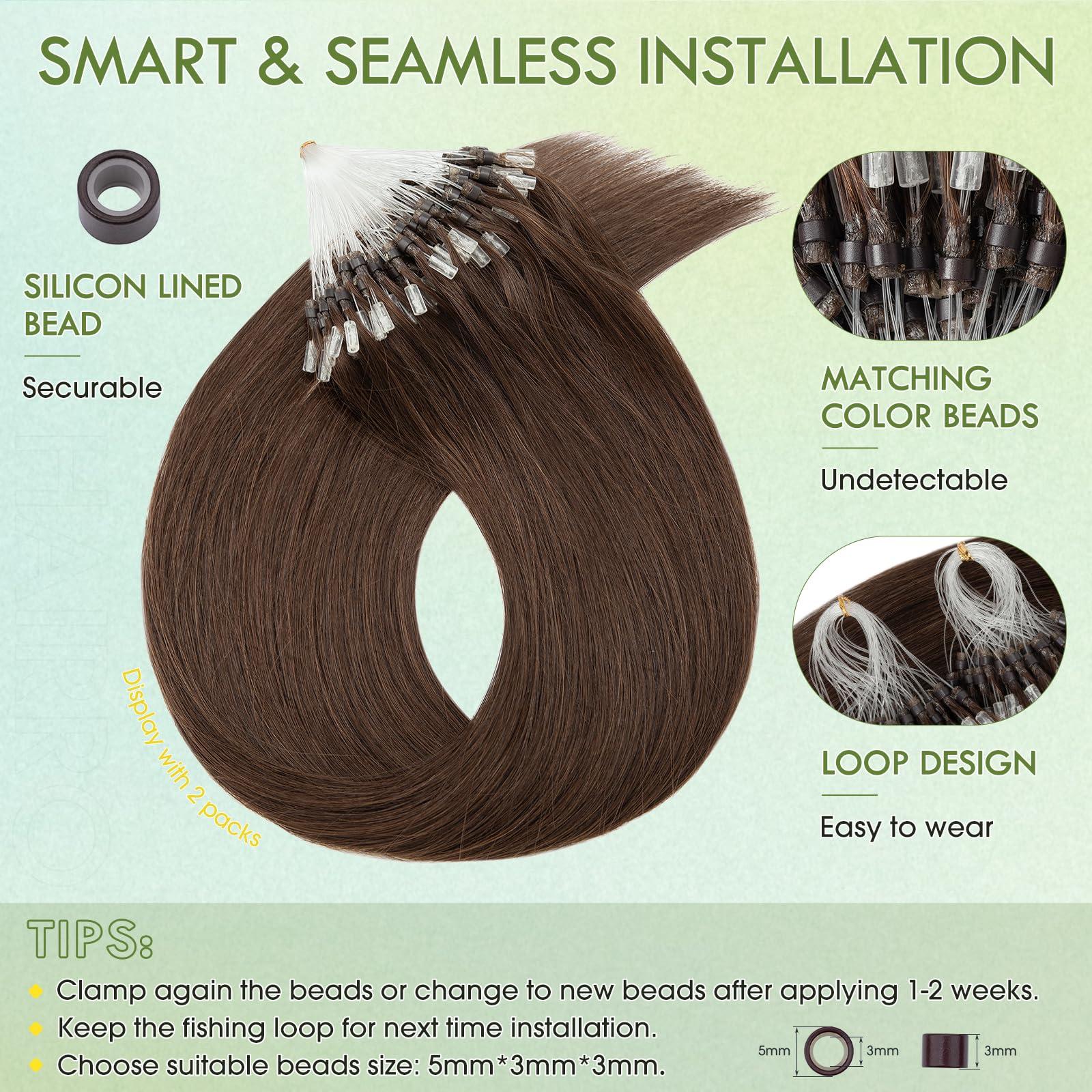 Hairro Hairro Microlinks Hair Extensions Human Hair Micro Loop Hairpieces Easy Pre Bonded Cold Fusion Keratin Stick Micro Bead Hair Extension For Women 20 inch 50g 100 Strands #04 Medium Brown