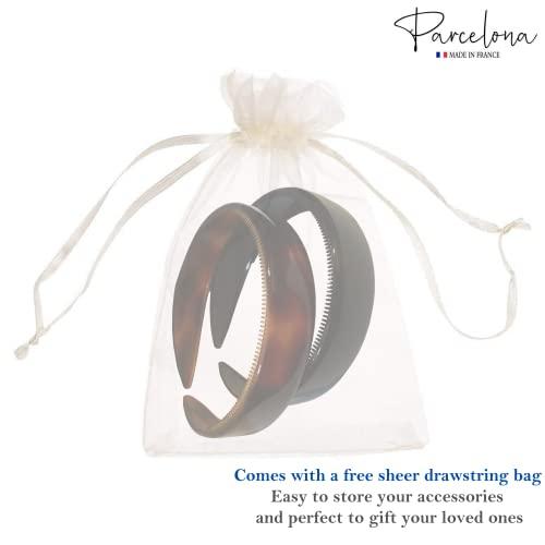 Parcelona Parcelona French (Set of 2) Wide 1 Inch Tortoise Shell Brown and Black Hair Headbands with Inner Teeth Nibs