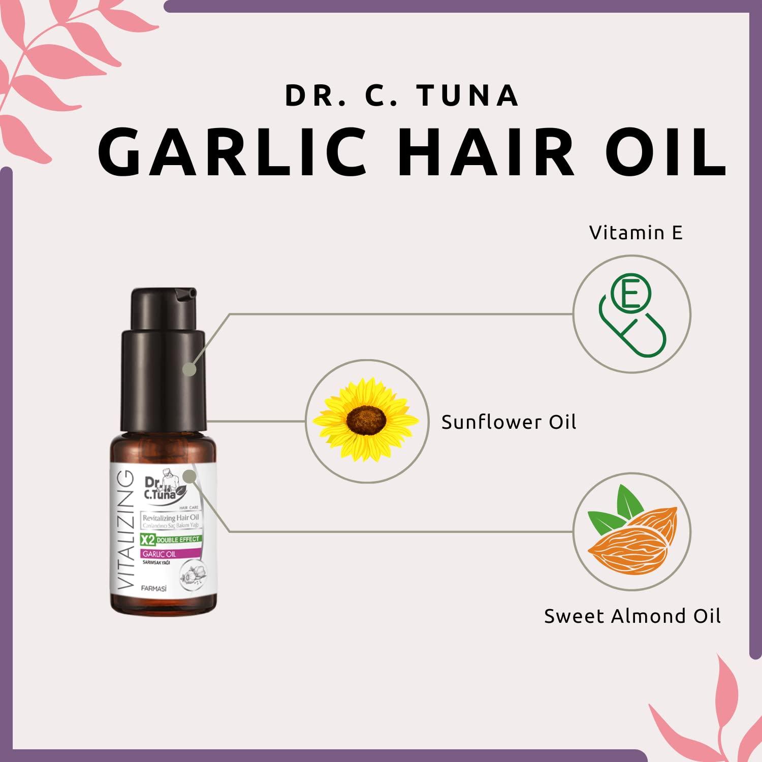 FARMASi FARMASi Dr. C. Tuna Vitalizing Garlic Oil, Hair Growth Oil for Thicker Longer Fuller Healthier Hair, Prevent Hair Loss & Thinning, All Natural Vitamin Rich Treatment, All Hairy Types, 1 fl.oz (30 ml)