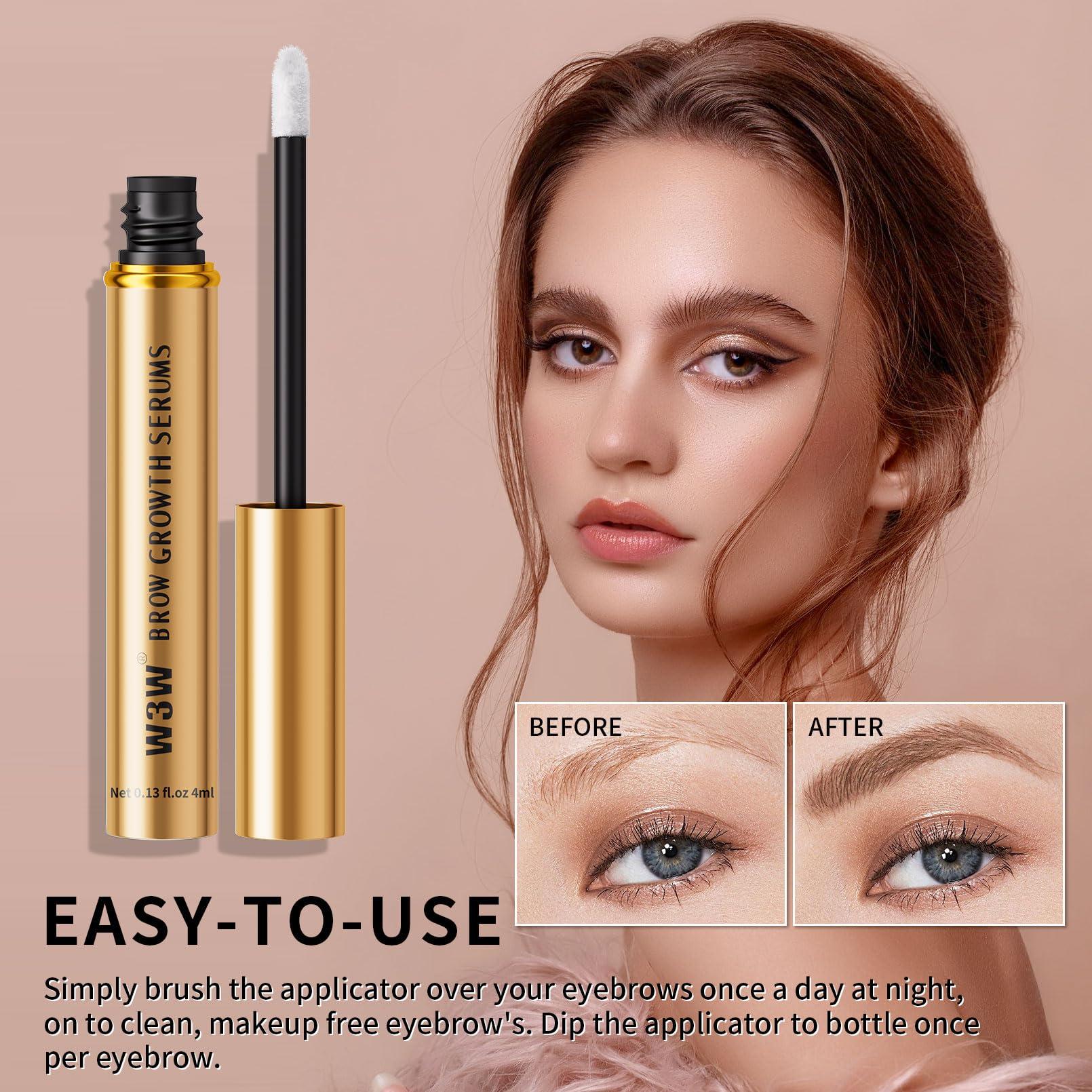 W3W Eyebrow Growth Serum,Natural Eyebrow Serum Enhancer For Fuller and Thick Longer Brows in 4 Weeks,4ML Eyebrow Serum To Grow Brows,Lash and Brow Serum Plant Extracts(Gold)