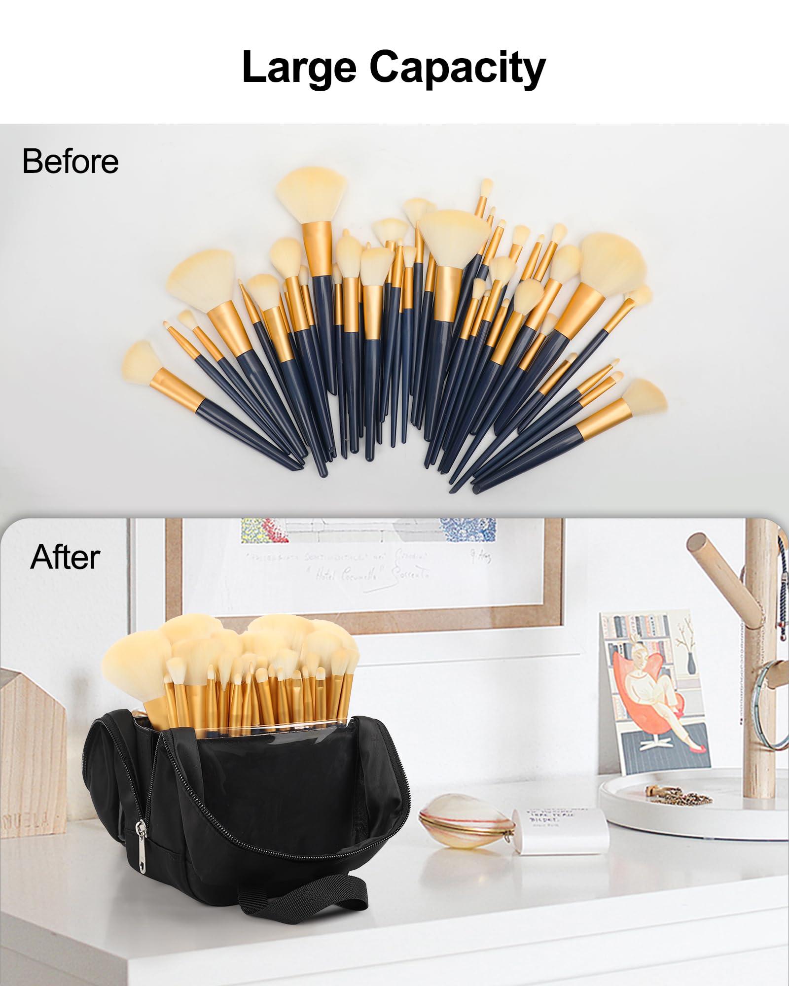 MONSTINA MONSTINA Makeup Brush Organizer Bag,Large Capacity Portable Stand-Up Makeup Brush Holder,Professional Artist Makeup Brush Sets Case Dust-proof TPU Transparent Clear