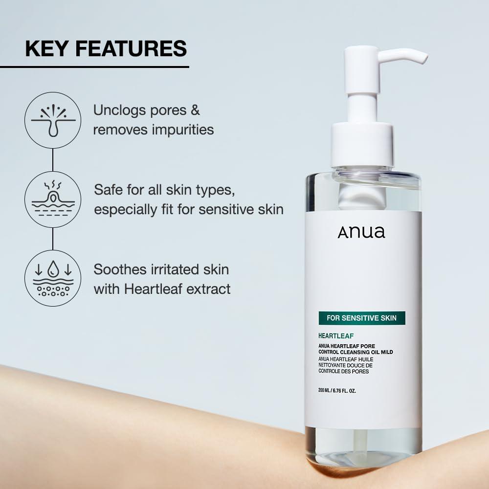 ANUA ANUA Gentle Double Cleanser Duo for Facial Cleansing : Heartleaf Pore Control Cleansing Oil Mild & Hydrating Gentle Foaming Cleanser for Double Cleansing, Daily Facial Cleanser, Korean Skincare