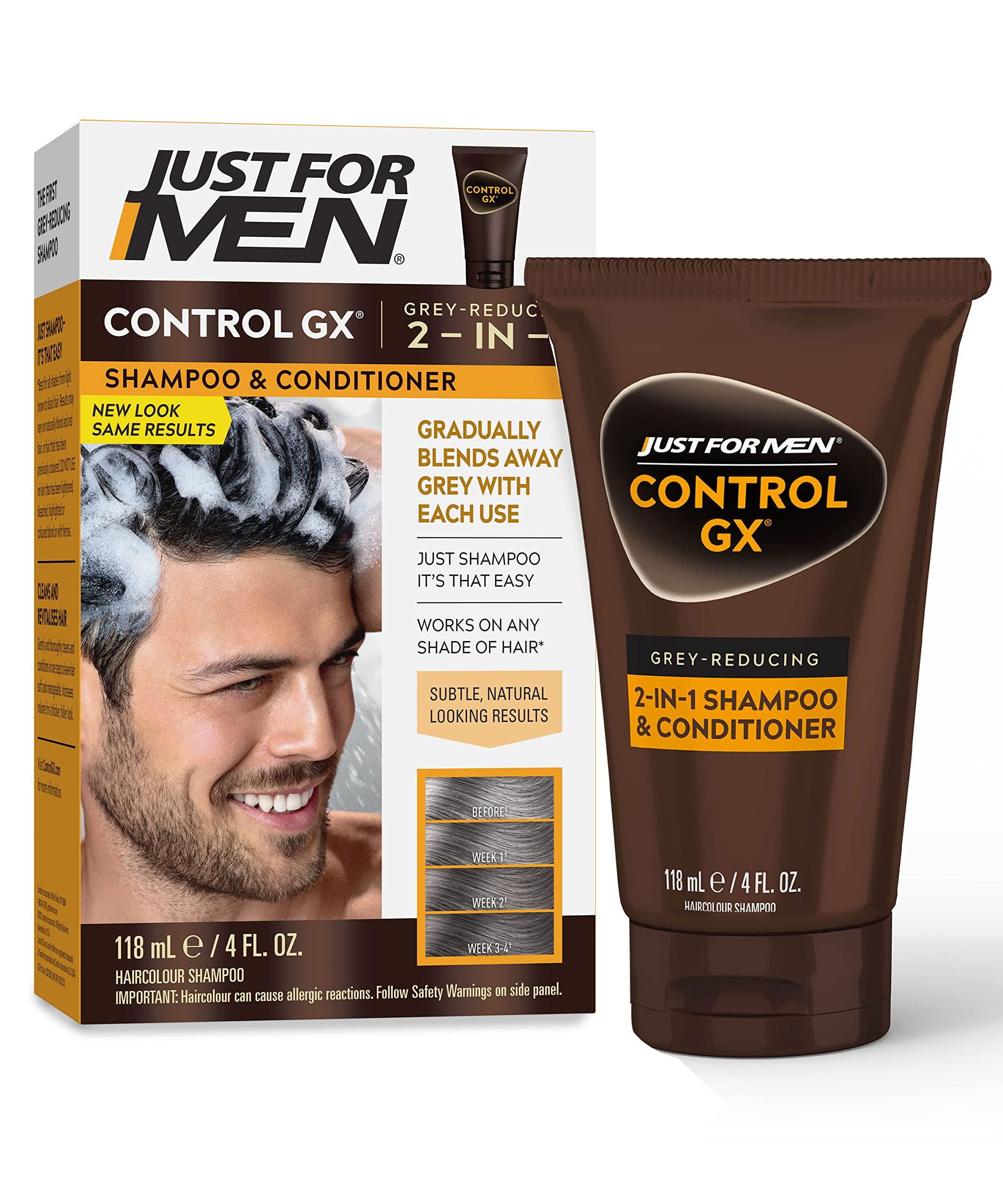 Just for Men Just for Men Control GX Grey Reducing Shampoo, Gradual Hair Color for Stronger and Healthier Hair & Control GX Grey Reducing 2-in-1 Shampoo and Conditioner, Gradual Hair Color