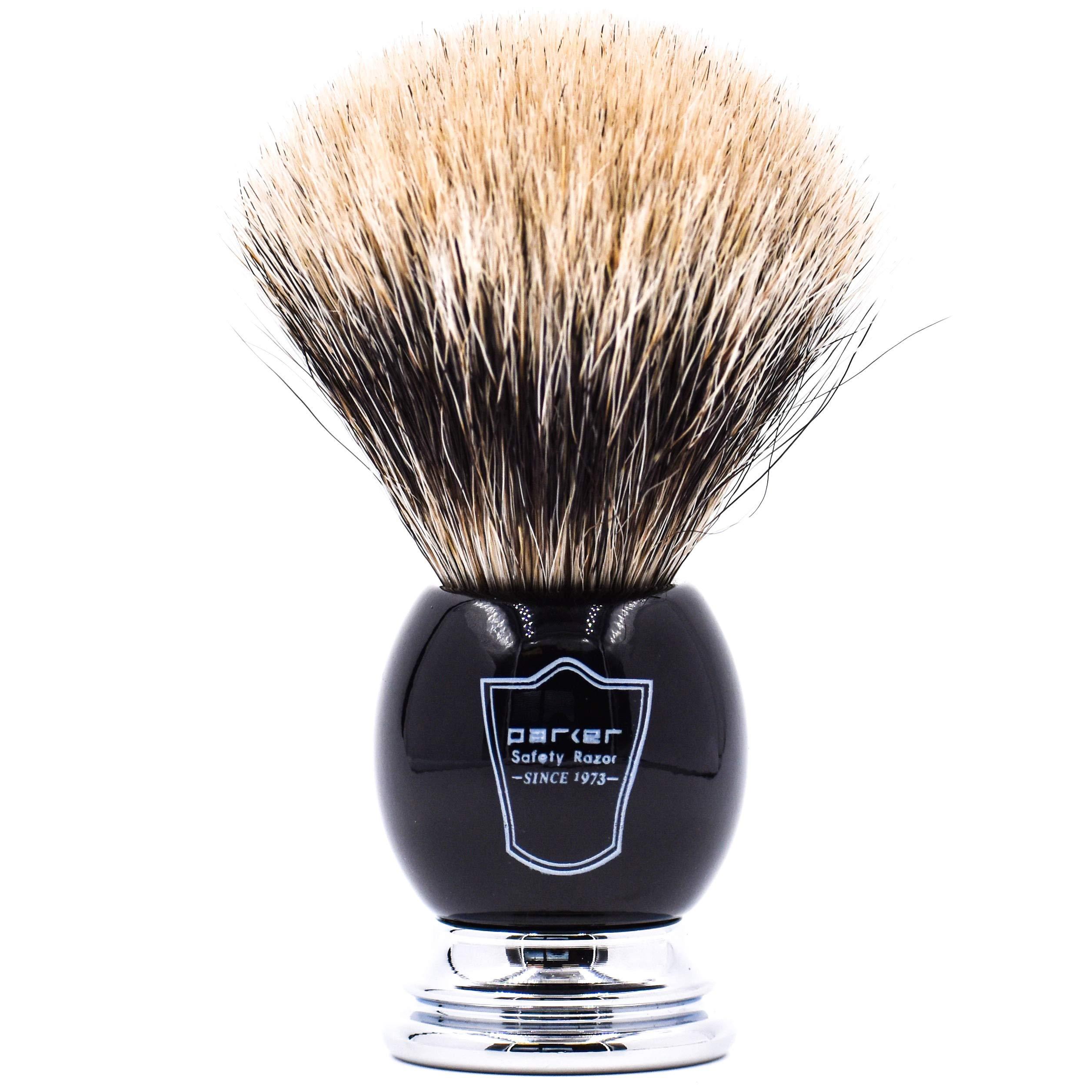 Parker Safety Razor Parker 96R Men\'s Safety Razor Shave Set - Includes Parker Luxurious 3-Band Pure Badger Shave Brush, Deluxe Chrome Shave Stand & Parker 96R Butterfly Open Safety Razor