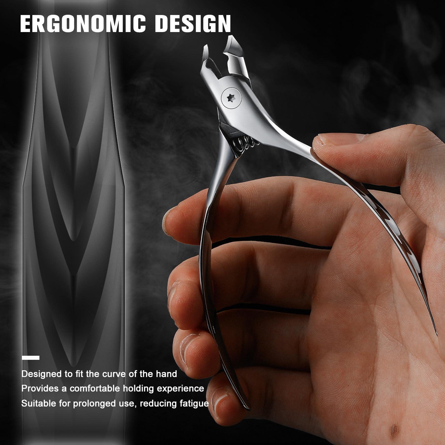 FERYES FERYES Wide Jaw Thick Toenail Clippers Thick Toenails - Precision Stainless Steel Toe Nail Clippers for Thick Nails for Seniors with Catcher - Silver