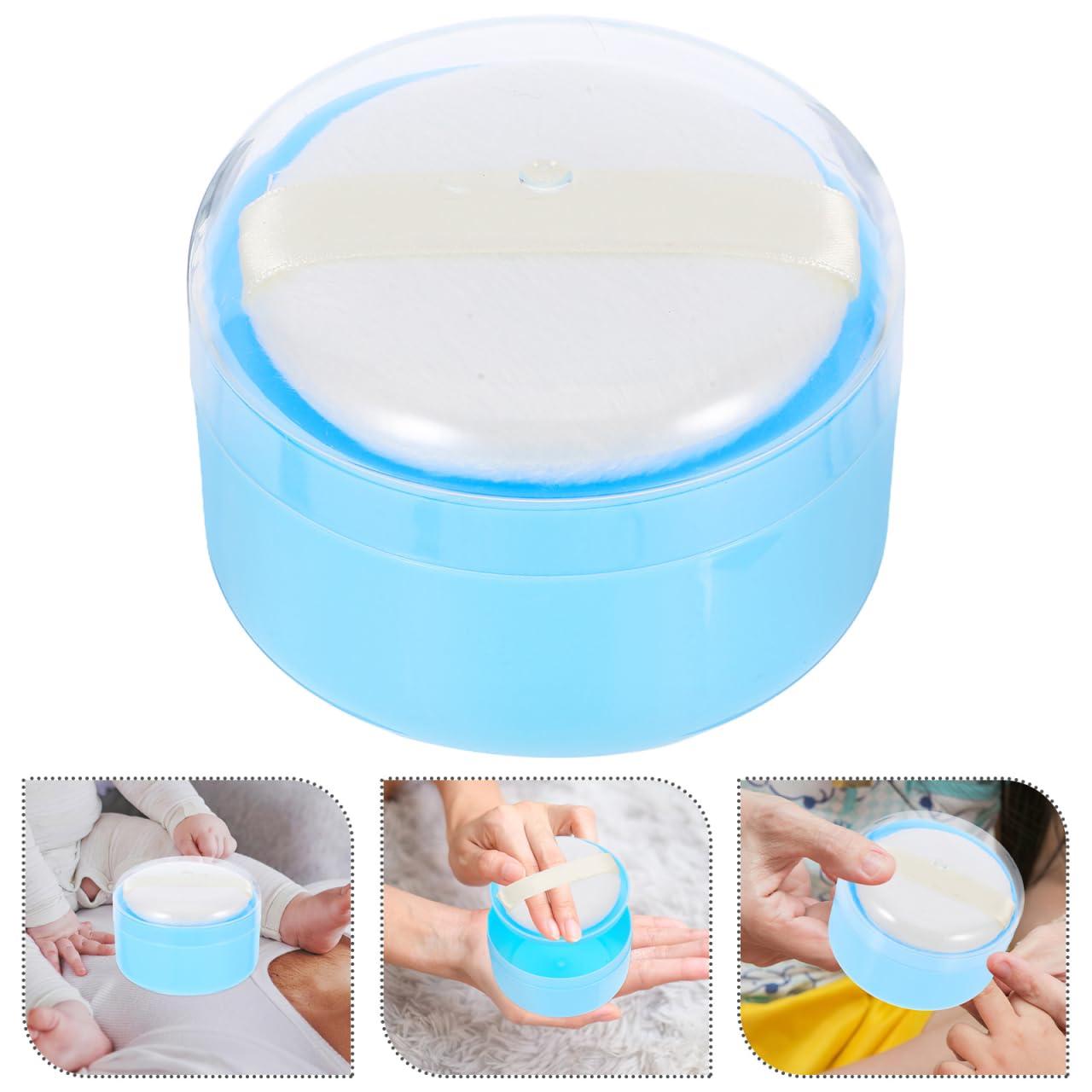Beavorty Body Powder Puff Sponge Box Blue Powder Powder Puff case talcum Powder Puff case Powder Applicator Container with Puff After-Bath Powder Puff Container