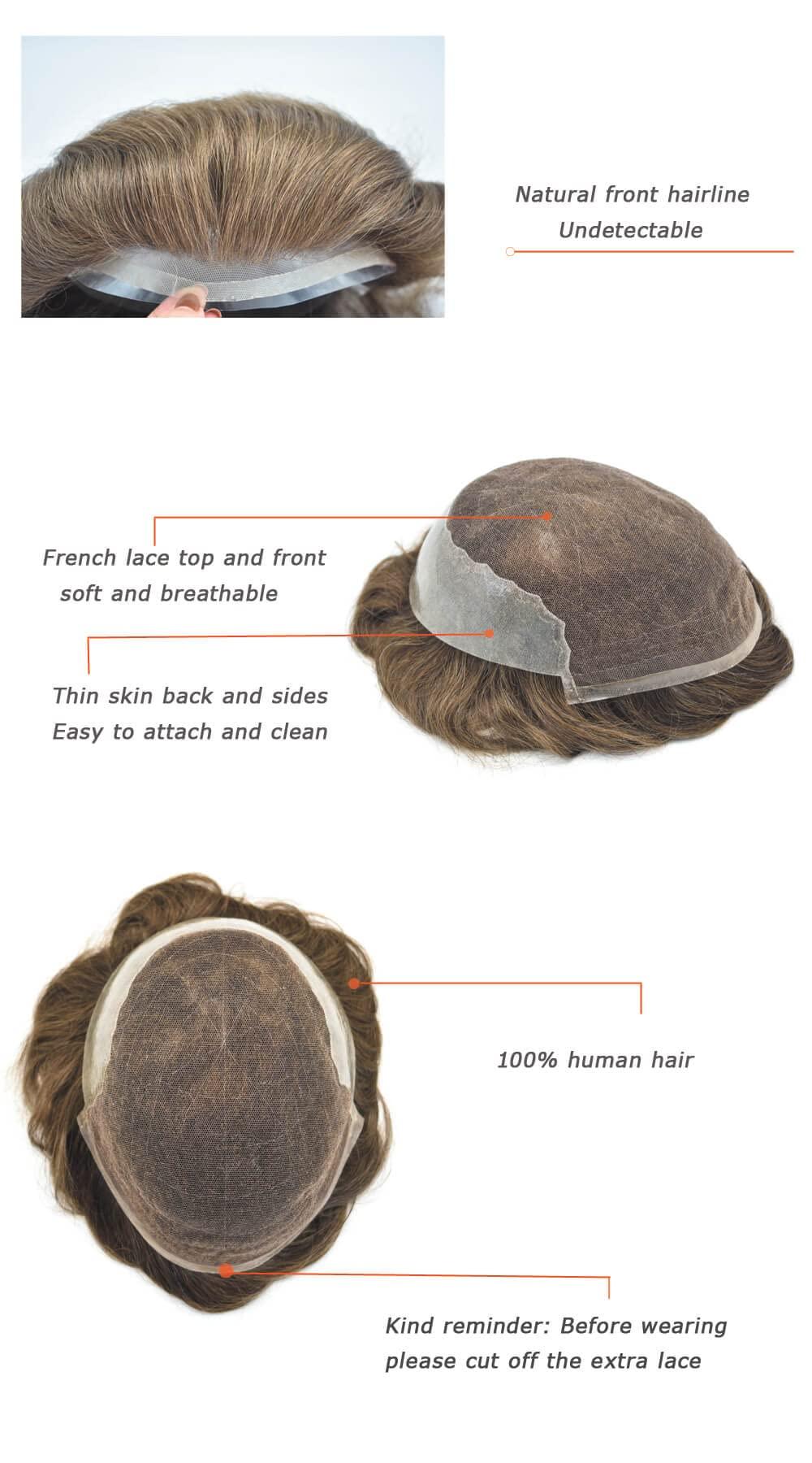 Dr hair Toupee For Men Q6 Lace Front Hair Pieces Unprocessed Virgin Human Hair System For Men Bleached Knots And Natural Hairline Mens Toupee Hair Unit, 7x9, 3.0 Ounce