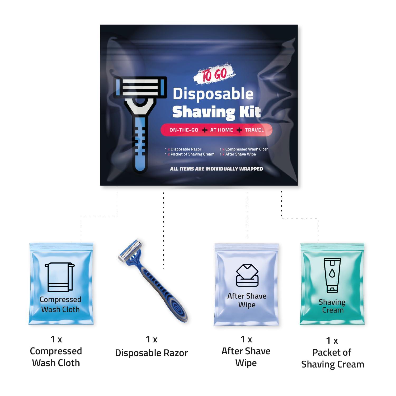 pH Advantage Disposable Compact Shaving Kit (10 Pack) - with Razor, Shaving Cream, Washcloth, and Aftershave Wipe Travel Ready Grooming Essentials - Perfect Personal Shave Kit or Charity Gift Set (Black)