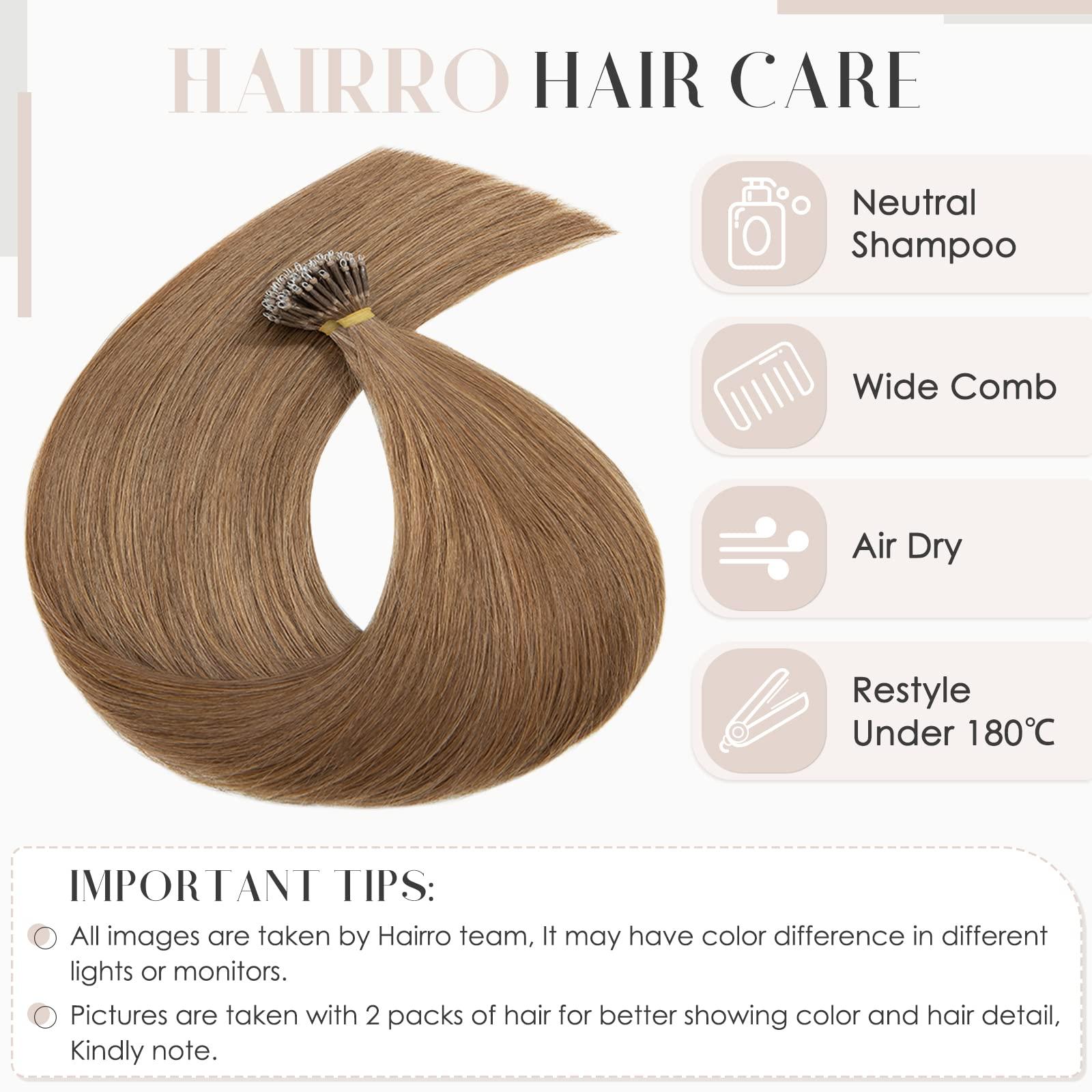Hairro Hairro Nano Bead Hair Extensions Microlink Nano Ring Itip Hair Extensions Nano Beaded Hair Pre Bonded Cold Fushion Keratin Remy Hairpieces For Women 16inch 50g/PACK 50 Strands #06 Light Brown