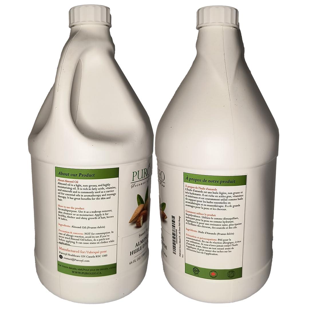 PURLEO PUROLEO Sweet Almond Oil 64 Fl Oz/1900 ML 100% Natural and Pure | Moisturizer & Carrier Oil | Beauty & DIY Blends, Massage Oil, Body Oil, Hair Oil and Baby Oil | Made from Almonds raw