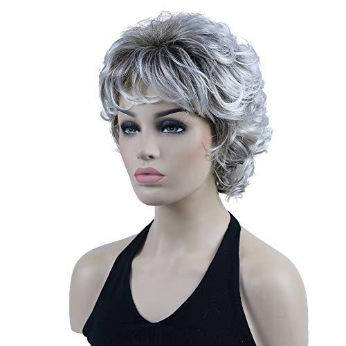 Lydell Lydell 10" Women's Short Soft Super Curly Wig Layered Natural Movement Synthetic Wigs (48T Light Gray with Dark Root)