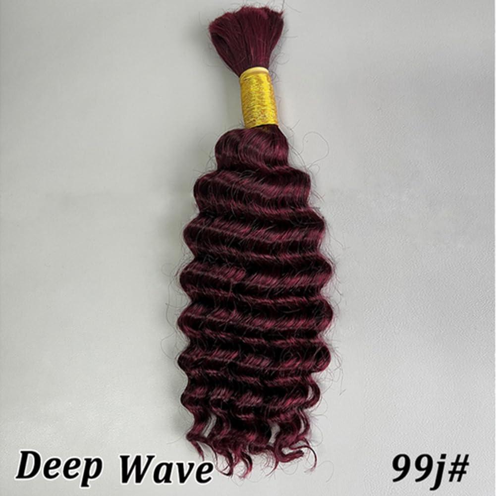 Kiss darling LASHES Hair Bulk Brazilian Human Hair Bulk for Braids Deep Wave Curly Bulk Human Hair for Braiding No Weft Deep Wave Virgin Human Braiding Hair 22inch 99J# (Wine Red)