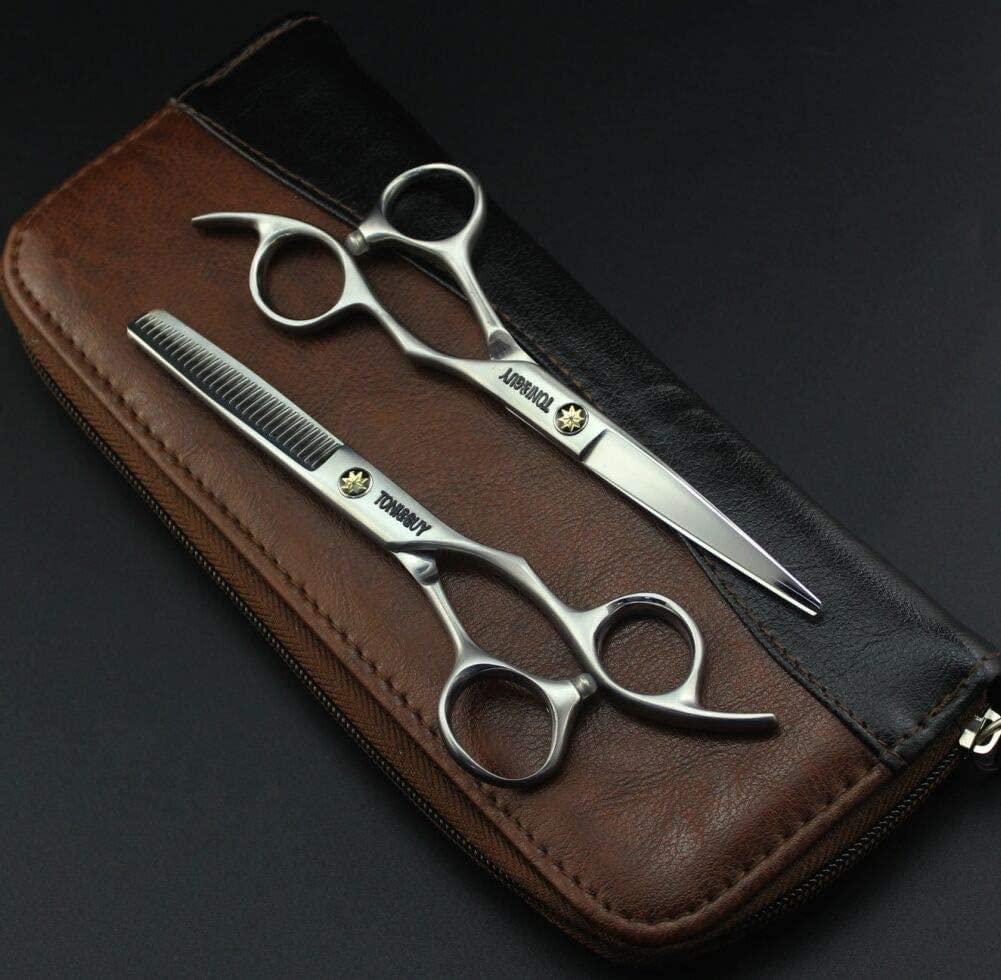 RomildaYuan Hairdressing Scissors Professional Hair Scissors,Straight Cut + Hair Thinning Scissors Hair Scissors Men Professional for Women,Silver