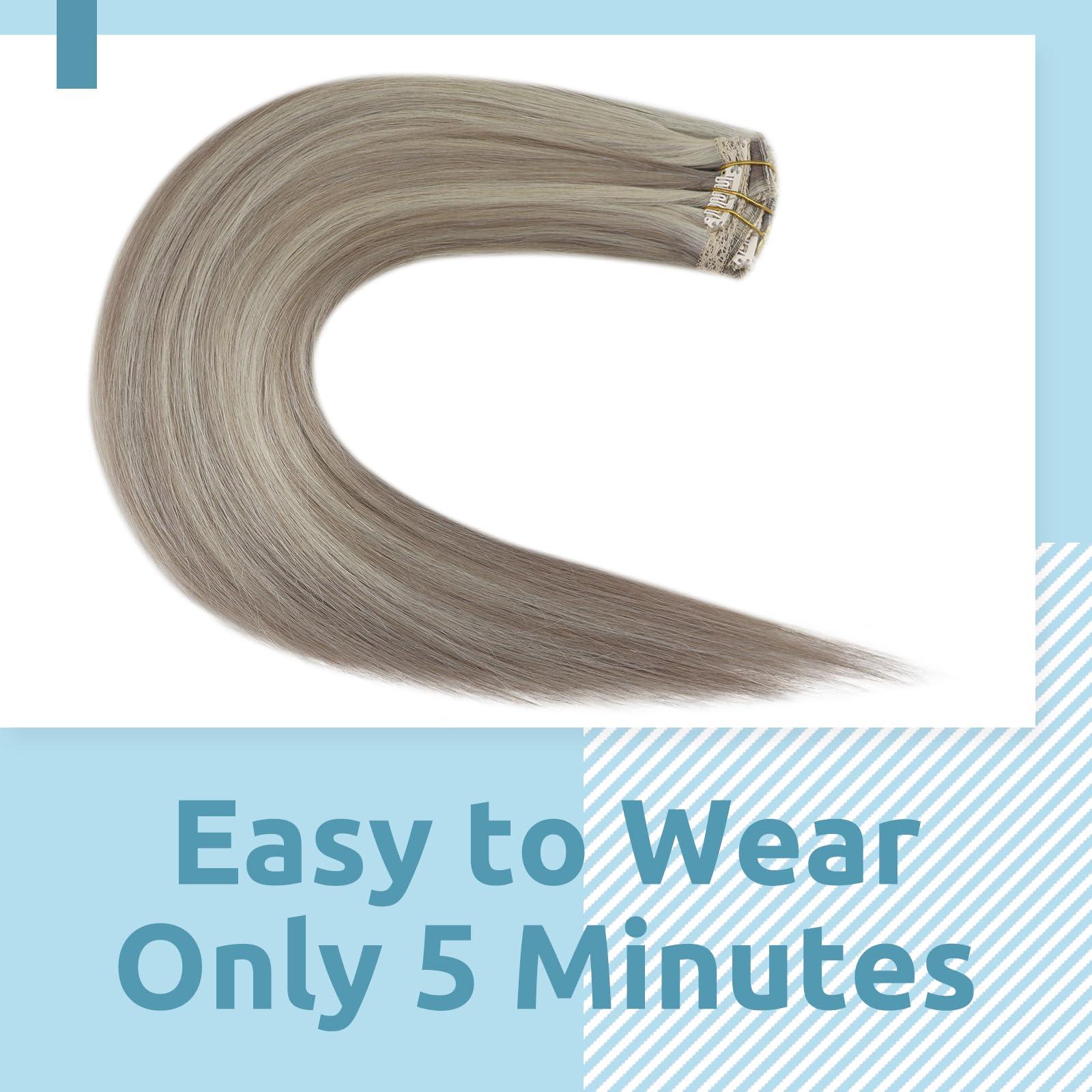 Fshine Fshine Dirty Blonde Clip in Extensions Human Hair 22 Inch 120g Lace Clip in Remy Hair Extensions Dirty Highlighted with Platinum Blonde Hair Extensions Hair Clip in Blonde Remy Hair 7pcs