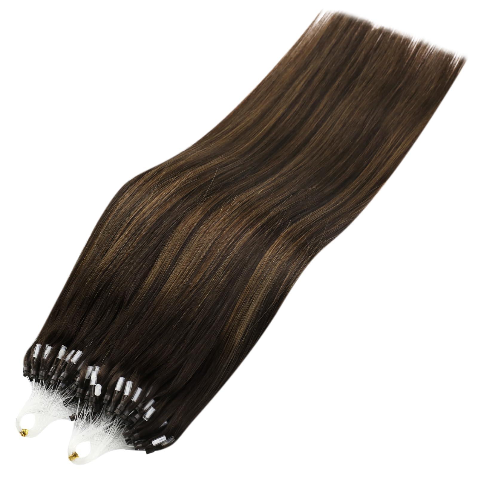 Sunny Hair Sunny Micro Hair Extensions Human Hair Ombre Brown Cold Fusion Micro Loop Hair Extensions Human Hair Dark Brown Balayage Medium Brown Pre Bonded Micro Ring Hair Extensions Straight Hair 50G 20Inch