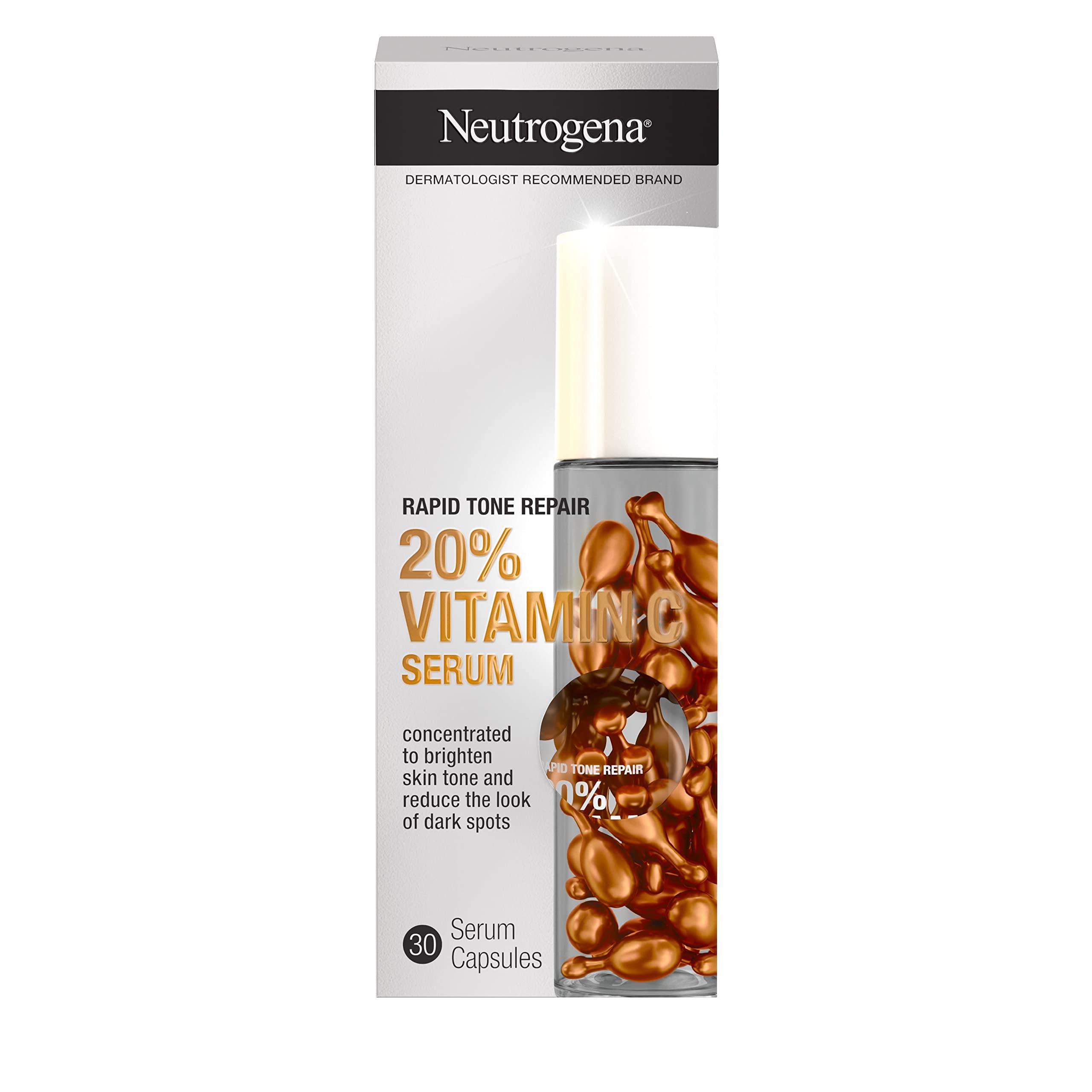 Neutrogena Neutrogena Rapid Tone Repair 20% Vitamin C Brightening Serum Capsules, Antioxidant Face Serum to Brighten Look of Dark Spots & Even Skin Tone, Oil-Free, 30 Serum Capsules
