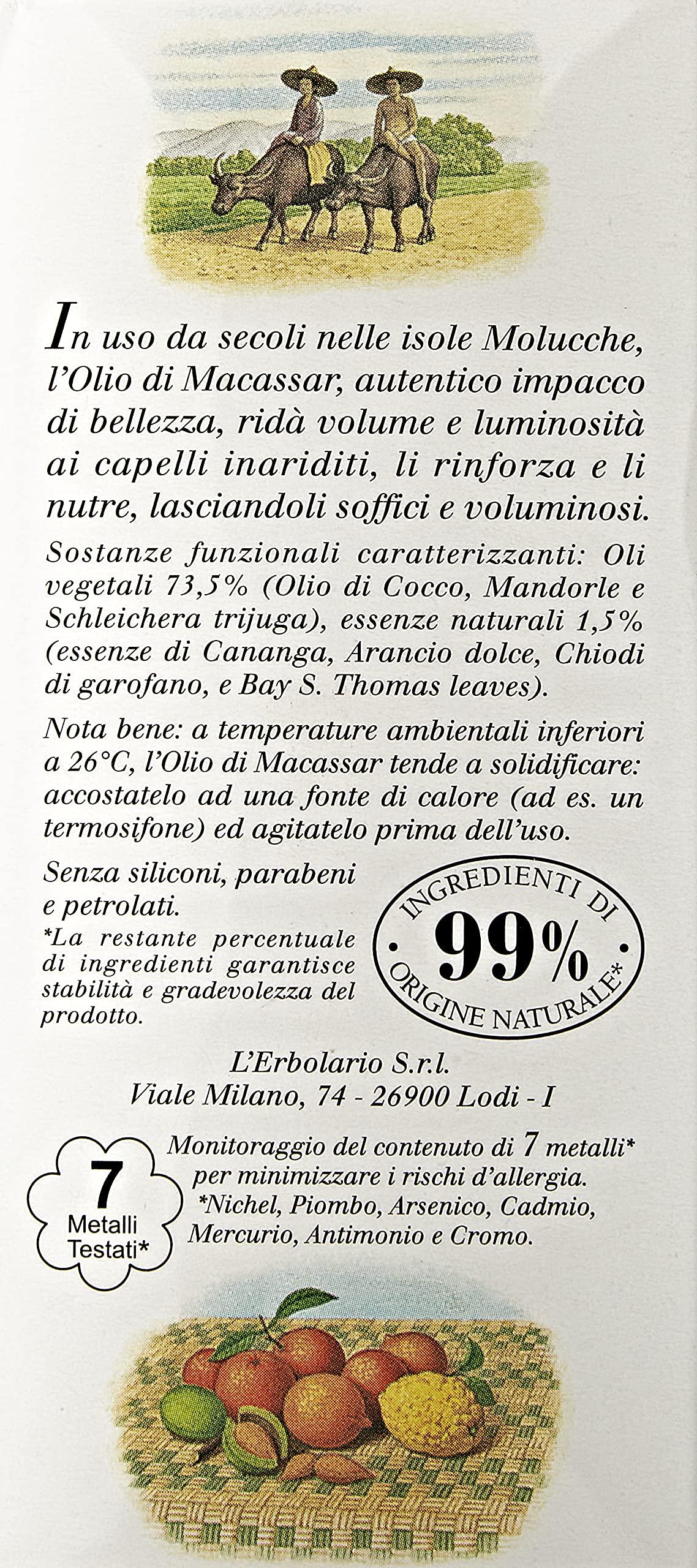 L'Erbolario L\'Erbolario Olio di Macassar 100ml Capelli sfibrati Sole nutriente lucidante