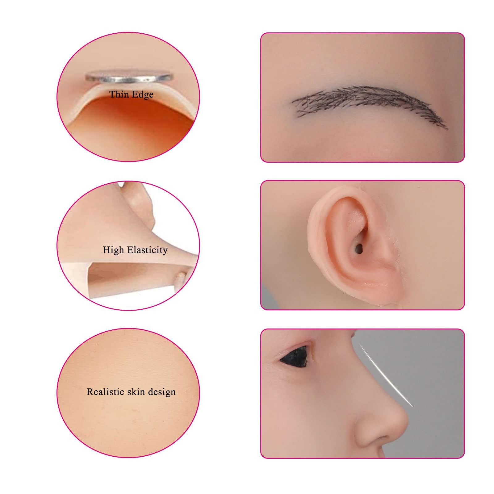 ZWSMS ZWSMS Crossdresser Silicone Mask Realistic Female Hand-Made Face Soft Head Mask for Halloween Parties Transgender,Ivory,Makeup